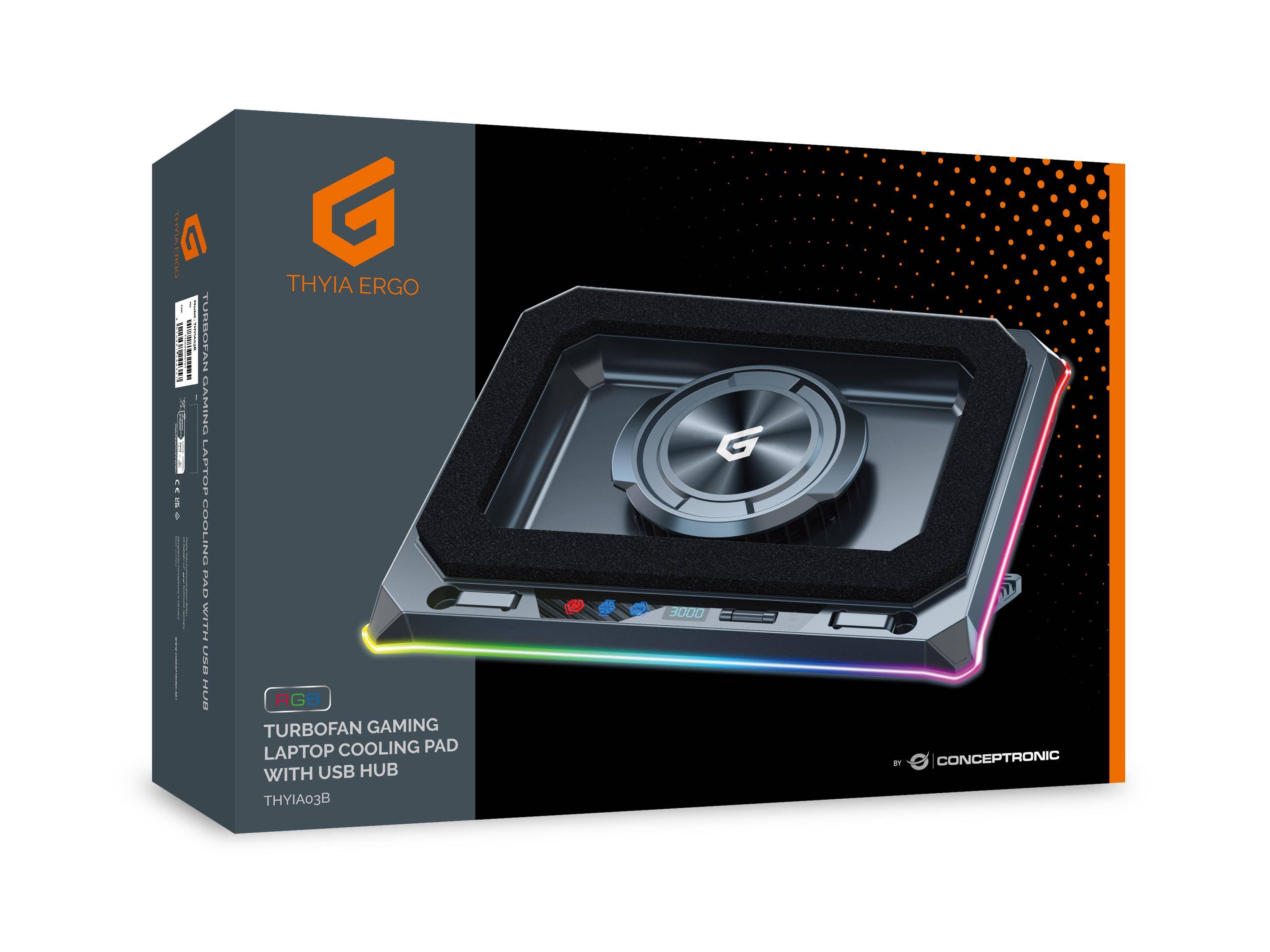 Conceptronic USB-C Laptop-Kuehlpad+ Handyhalter RGB 12V-0