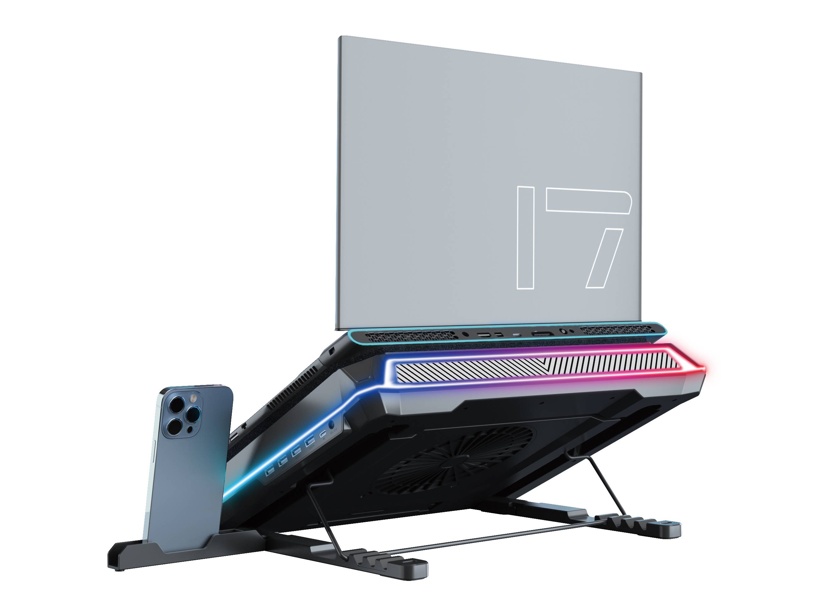 Conceptronic USB-C Laptop-Kuehlpad+ Handyhalter RGB 12V-2