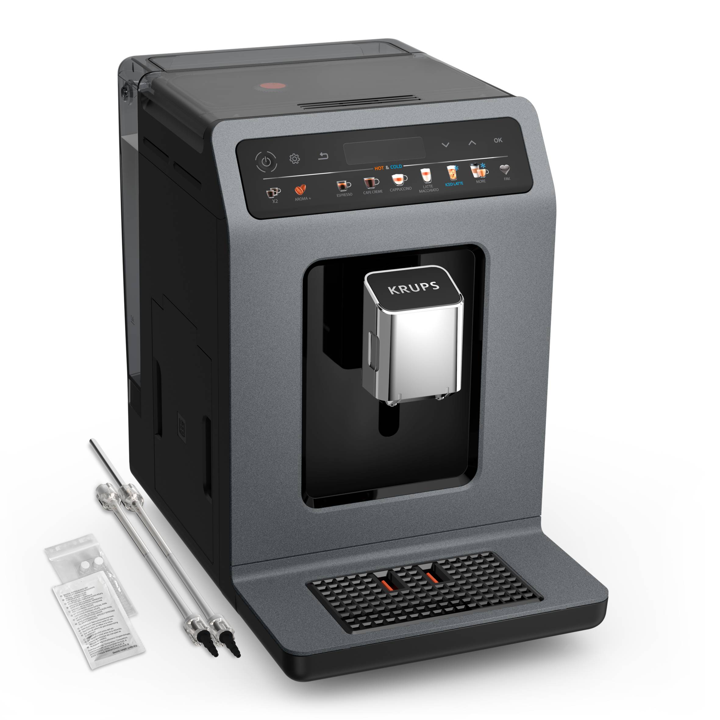 Krups Evidence Hot & Cold EA898GF0, Espressomaschine, 2,5 l, Kaffeebohnen, Eingebautes Mahlwerk, 1450 W, Schwarz, Grau-4