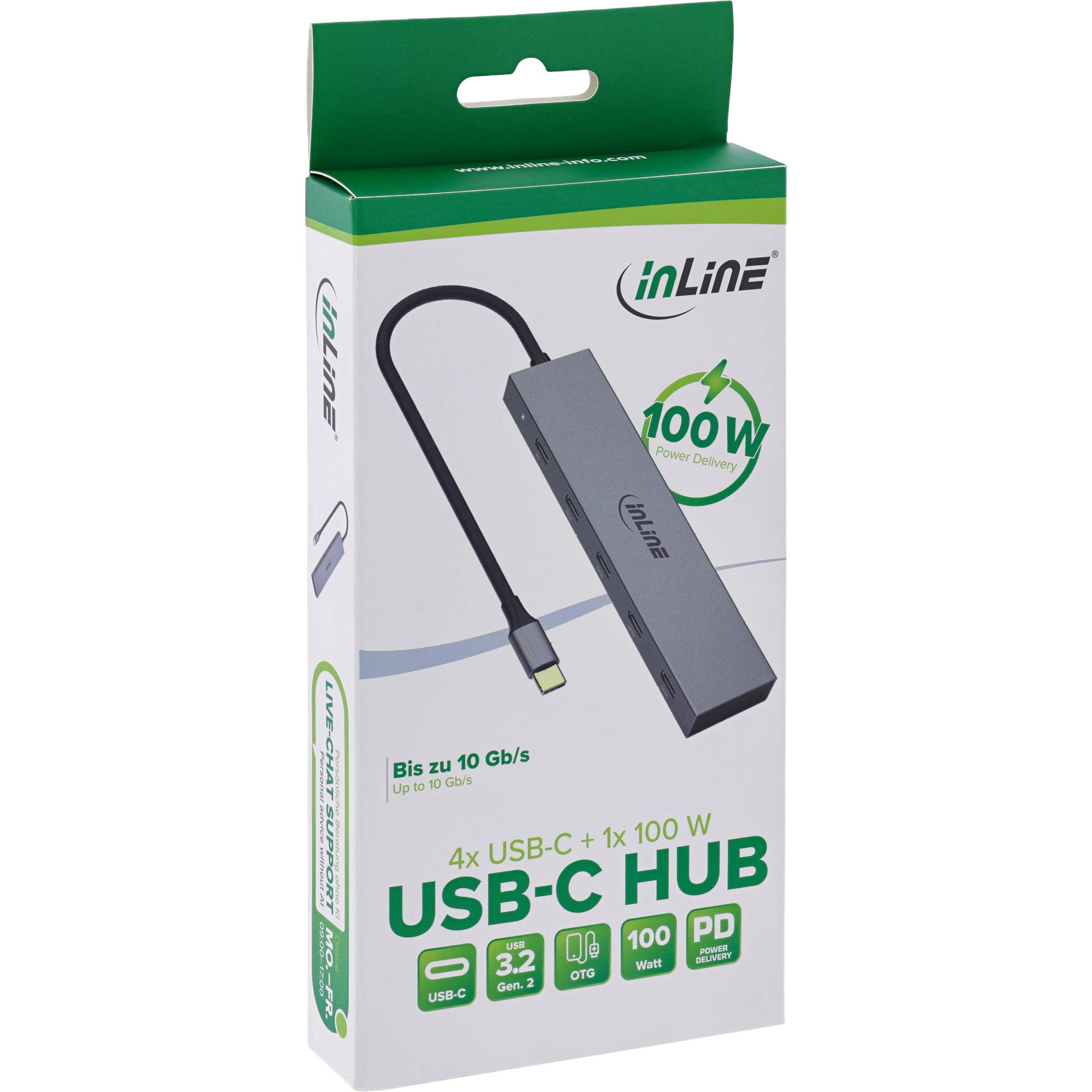 InLine® USB-C Hub, 4x USB-C + Power Delivery 100 W, USB 3.2 Gen.2, grau-2