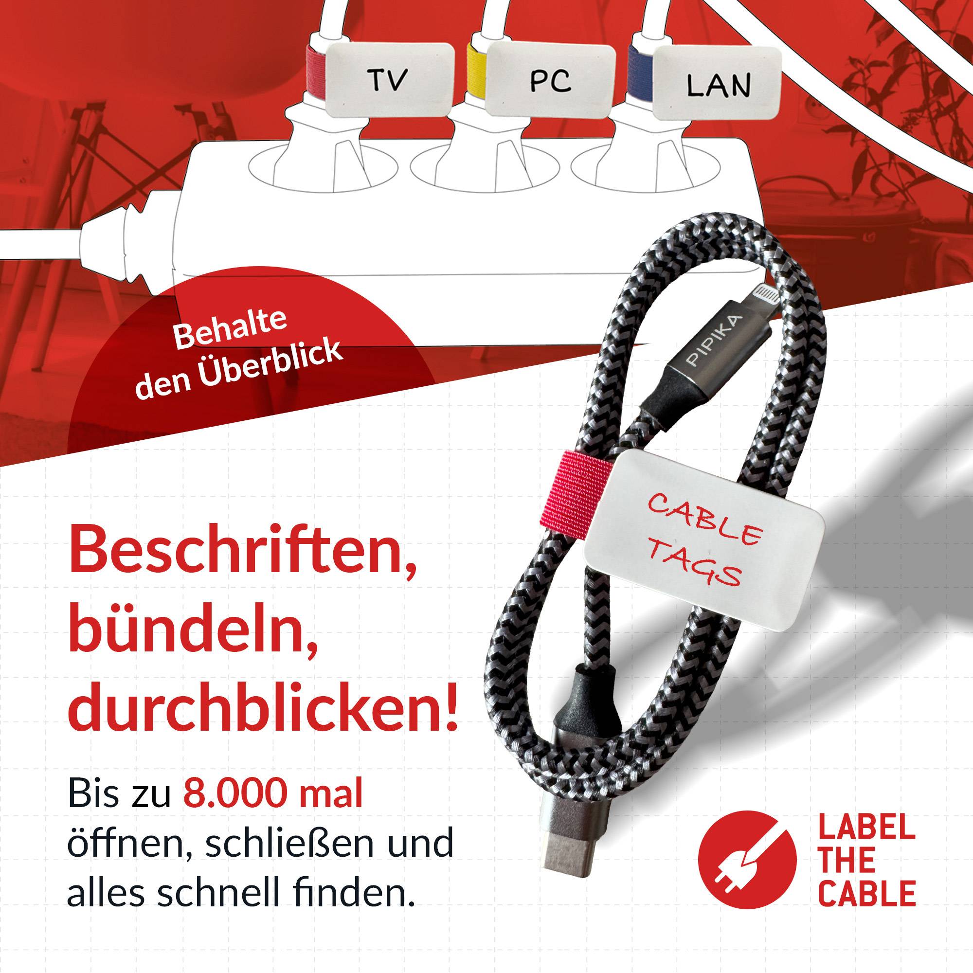 Label-The-Cable LTC CABLE TAGS, Klett Kabelfahnen beschriftbar 10er Set bunt-2