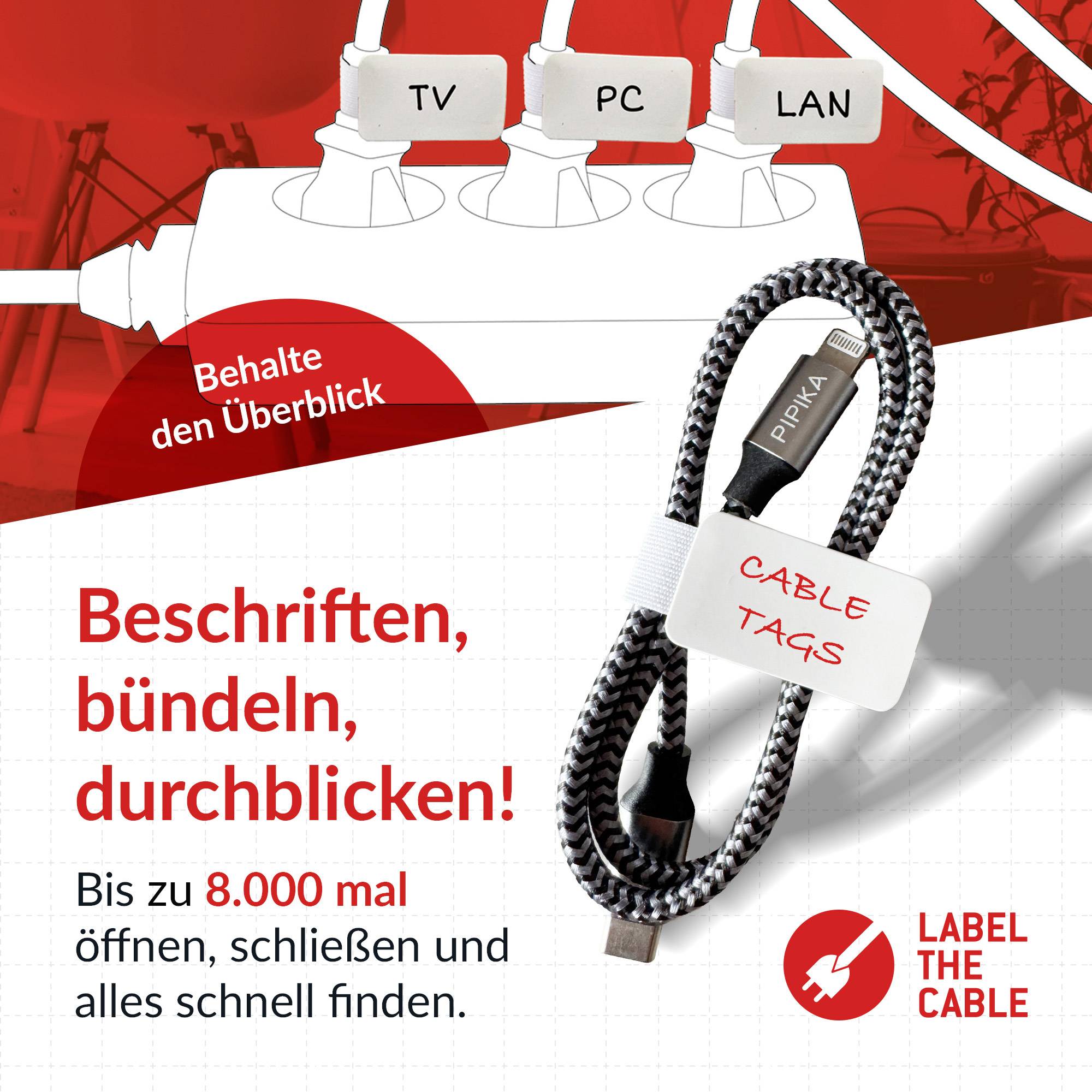 Label-The-Cable LTC CABLE TAGS, Klett Kabelfahnen beschriftbar 10er Set weiß-2