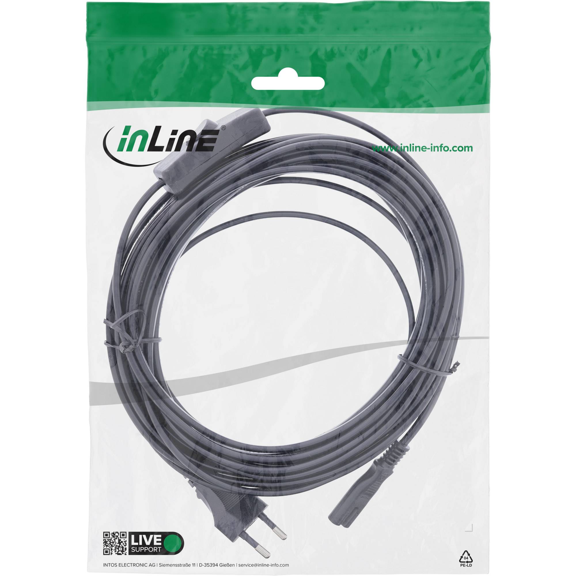 InLine® Euro Netzkabel mit Schalter, CEE7/16 zu IEC-C7, schwarz, 10m-1