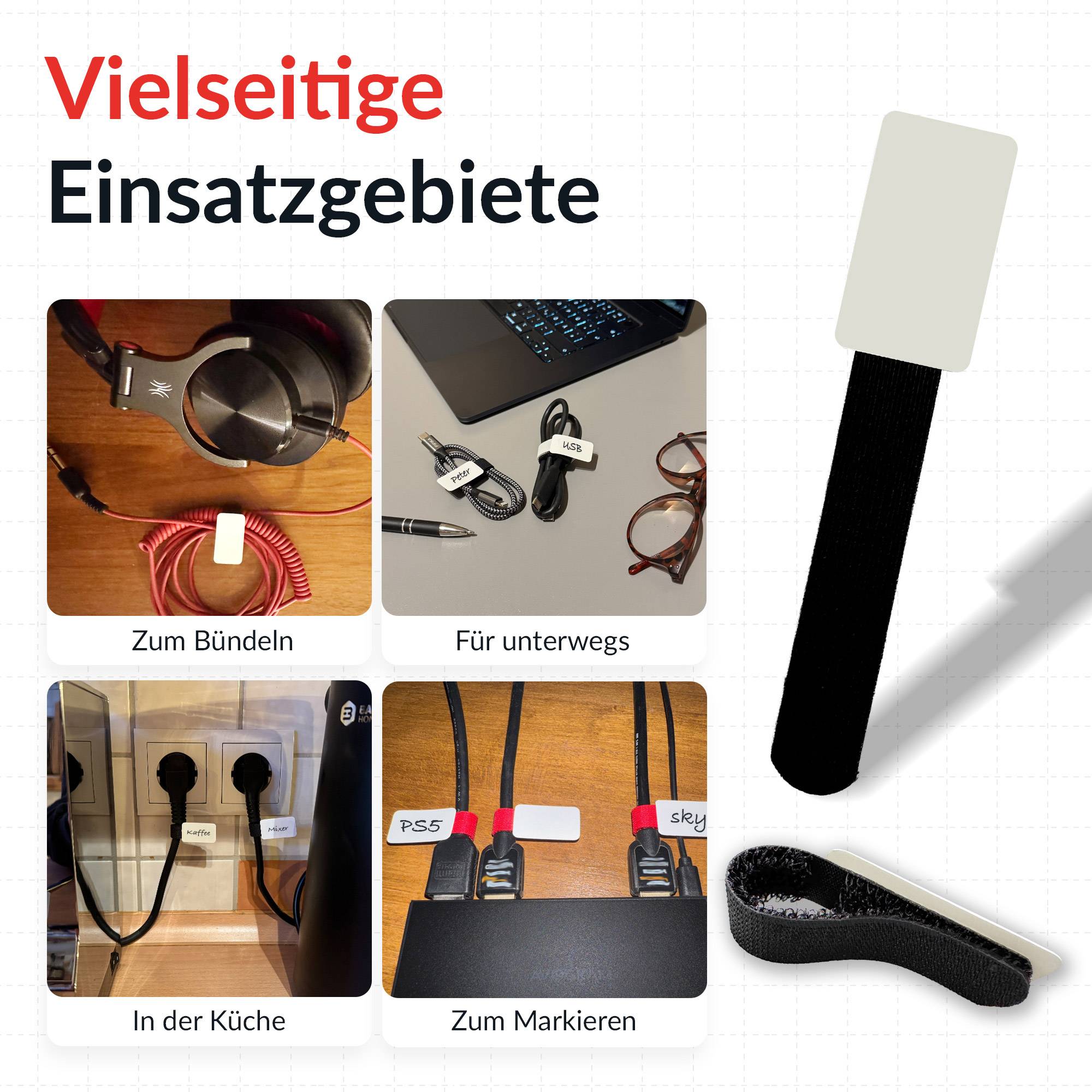 Label-The-Cable LTC CABLE TAGS, Klett Kabelfahnen beschriftbar 10er Set schwarz-2