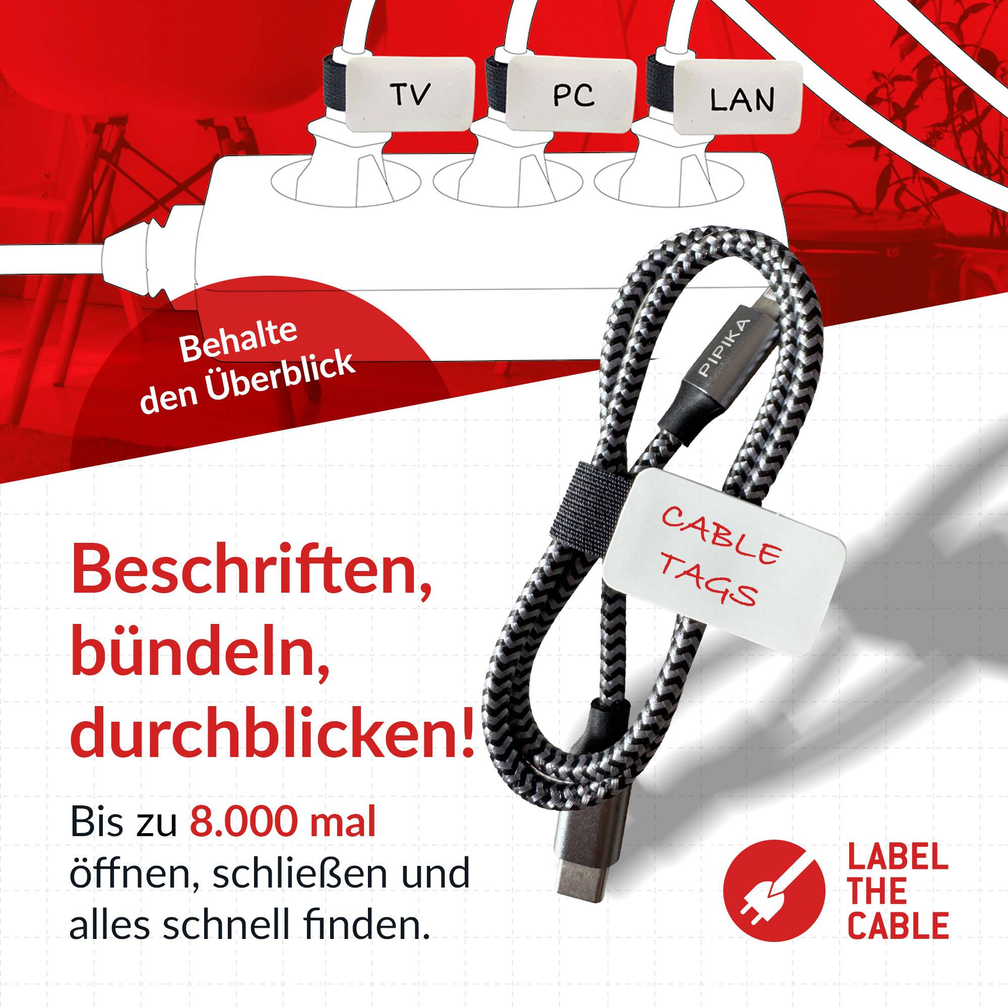 Label-The-Cable LTC CABLE TAGS, Klett Kabelfahnen beschriftbar 10er Set schwarz-3