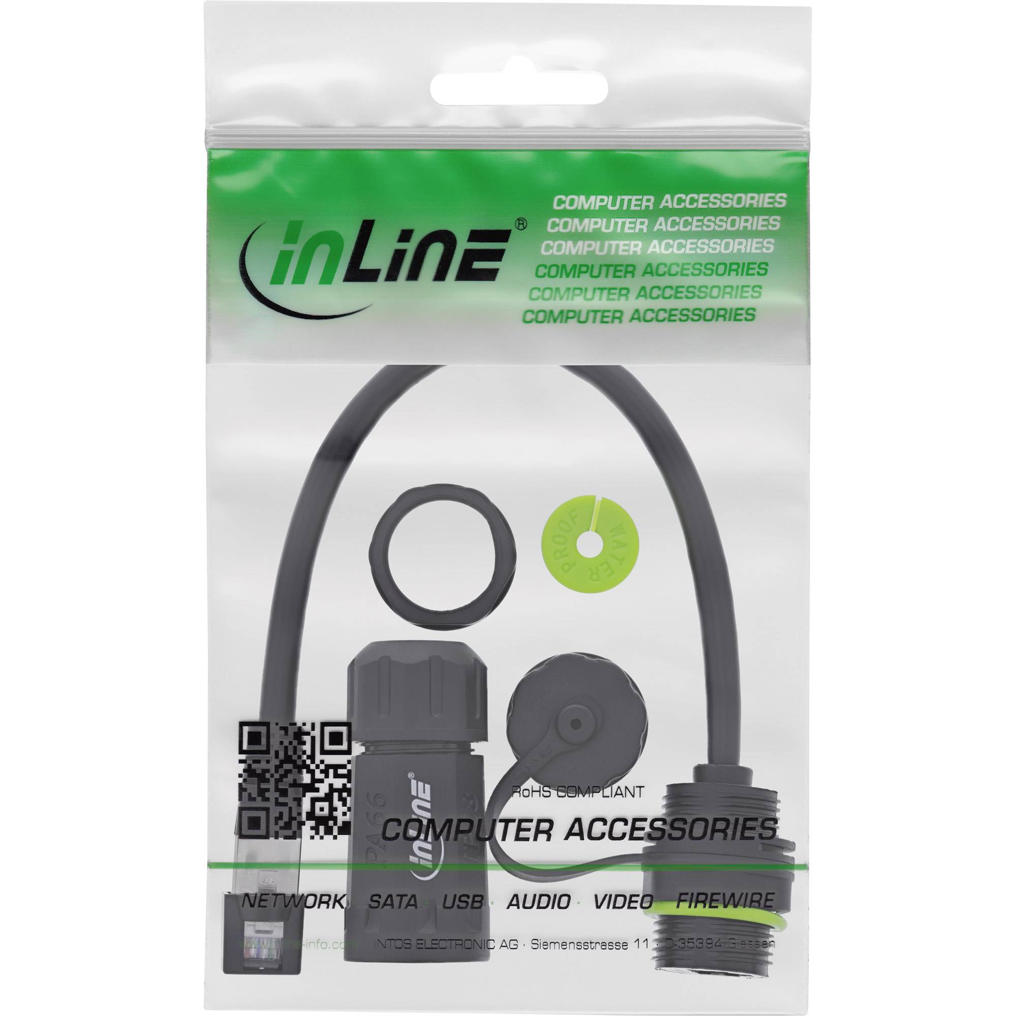 InLine® Patchkabelkupplung Cat.6A, IP68, RJ45 Buchse zu Stecker, 20cm Adapter / Konverter IP68-4