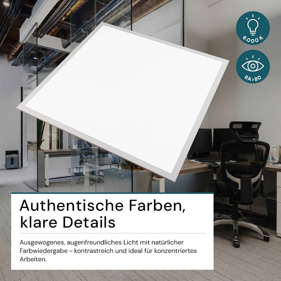 LUXULA LED Panel 62x62 cm 36W 3600lm 6000K Kaltweiß Büro- Deckenleuchte Backlit Einbauleuchte für Rasterdecken-4