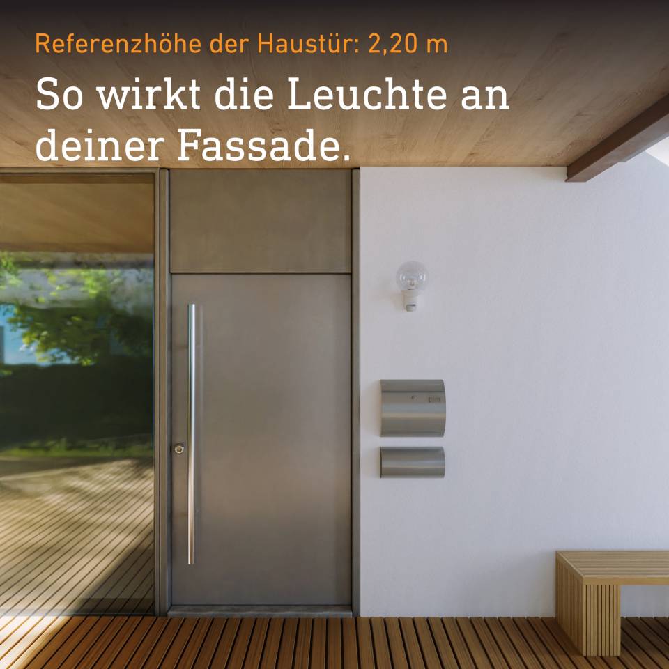 Steinel Außenleuchte L 595 S Weiß, 180° Bewegungsmelder, E27 Fassung, klassische Außenlampe mit Glaskugel-1