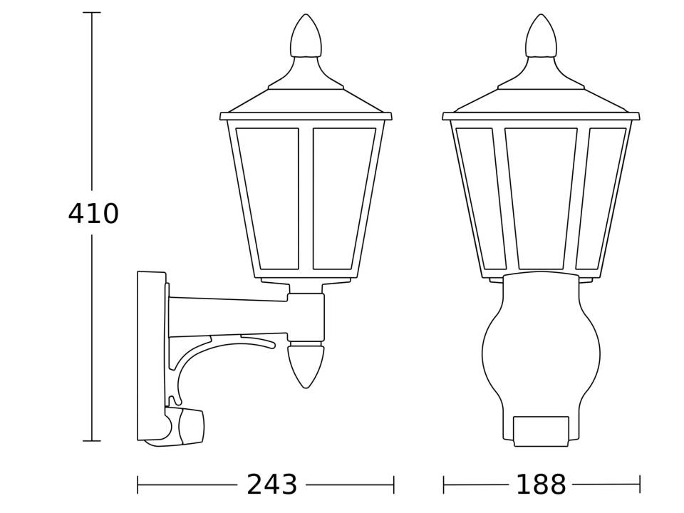Steinel Außenleuchte L 16 S Schwarz, 180° Bewegungsmelder, E27 Fassung, klassische Außenwandleuchte-3