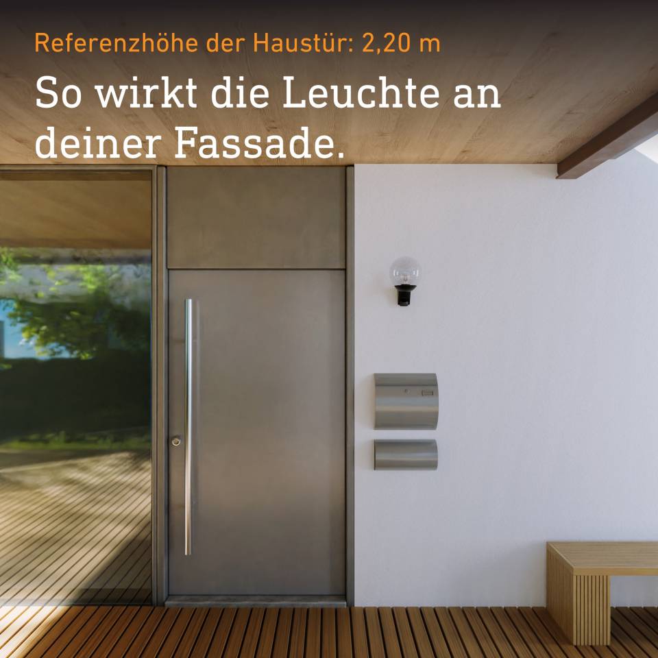 Steinel Außenleuchte L 595 S Schwarz, 180° Bewegungsmelder, E27 Fassung, klassische Außenlampe mit Glaskugel-2
