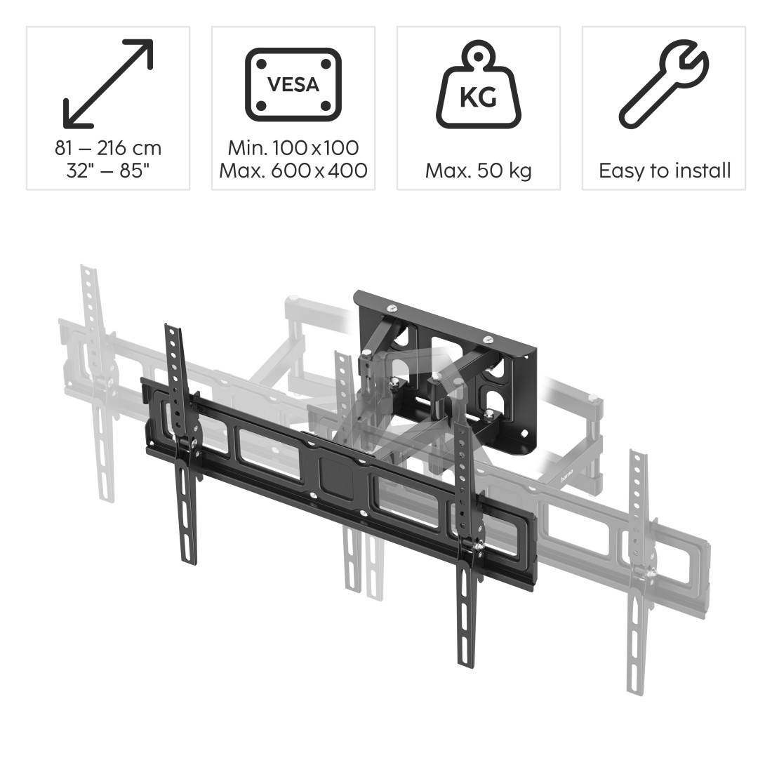 hama 00220898 TV-Wandhalterung, schwenkbar, neigbar, ausziehbar, 216 cm (85") bis 50 kg-1