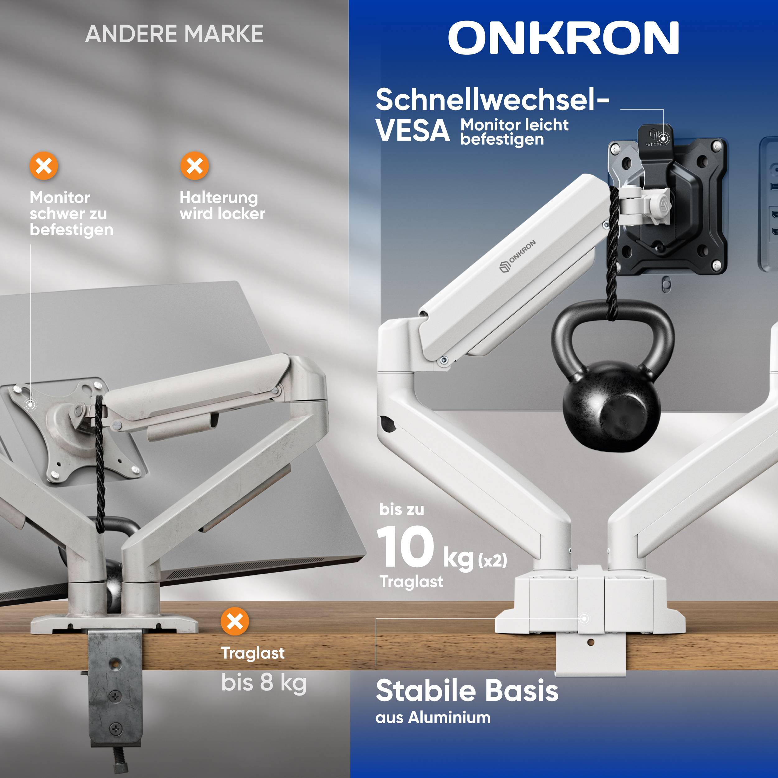 ONKRON Monitor Halterung 2 Monitore für 13-32 Zoll Bildschirme bis 10 kg pro Arm-2