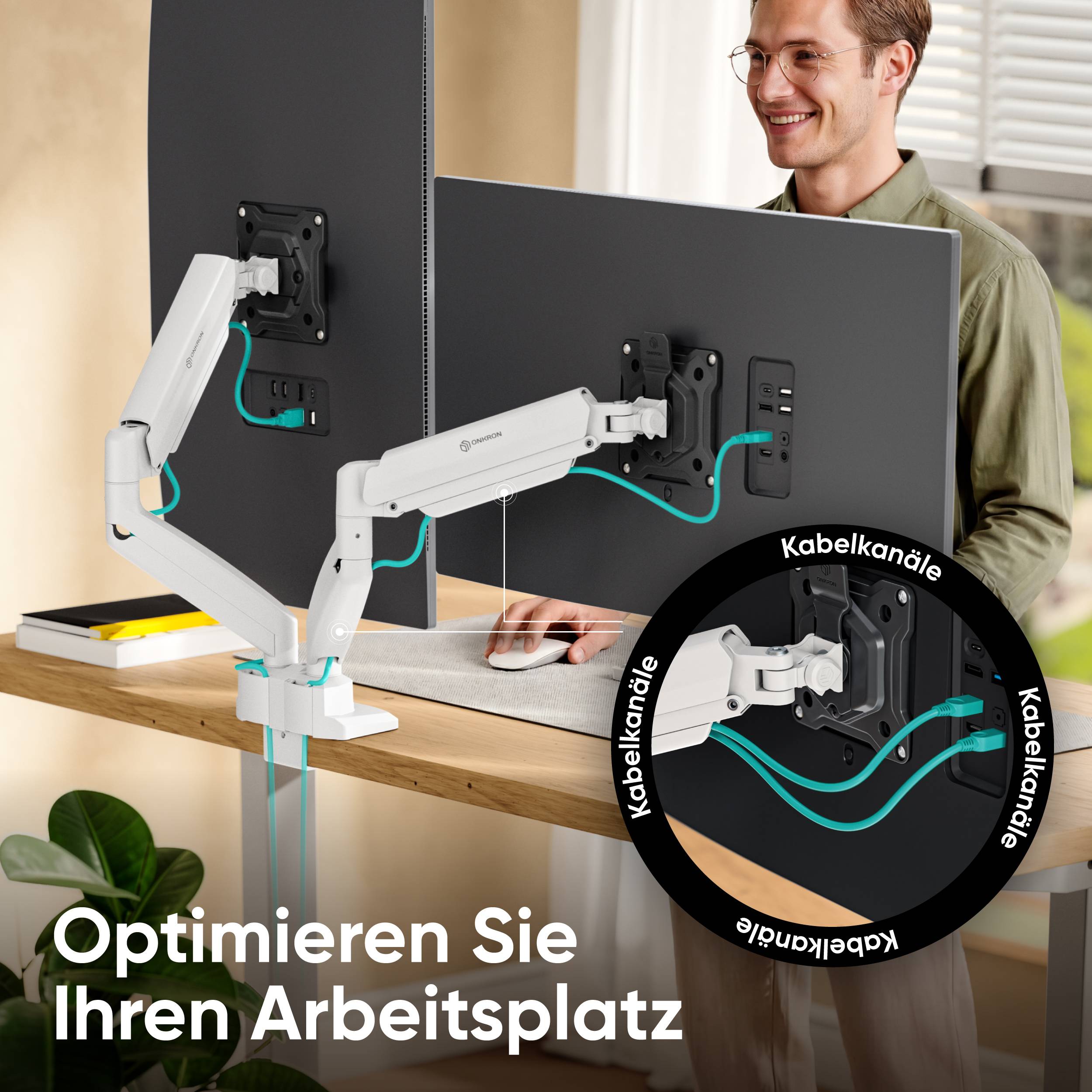 ONKRON Monitor Halterung 2 Monitore für 13-32 Zoll Bildschirme bis 10 kg pro Arm-4