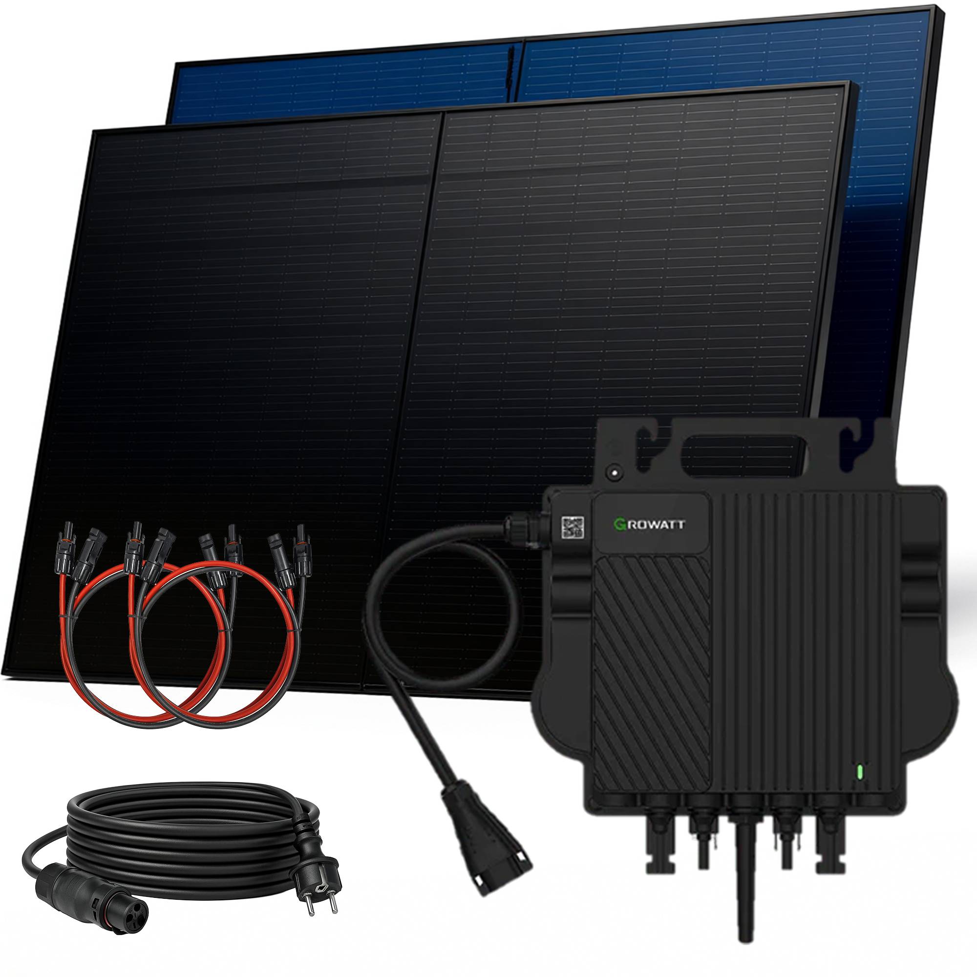 1000W Balkonkraftwerk BIFAZIAL FULLBLACK komplett Steckdose GROWATT 800W Wechselrichter, Solaranlage 2x500W Glas-Glas-0
