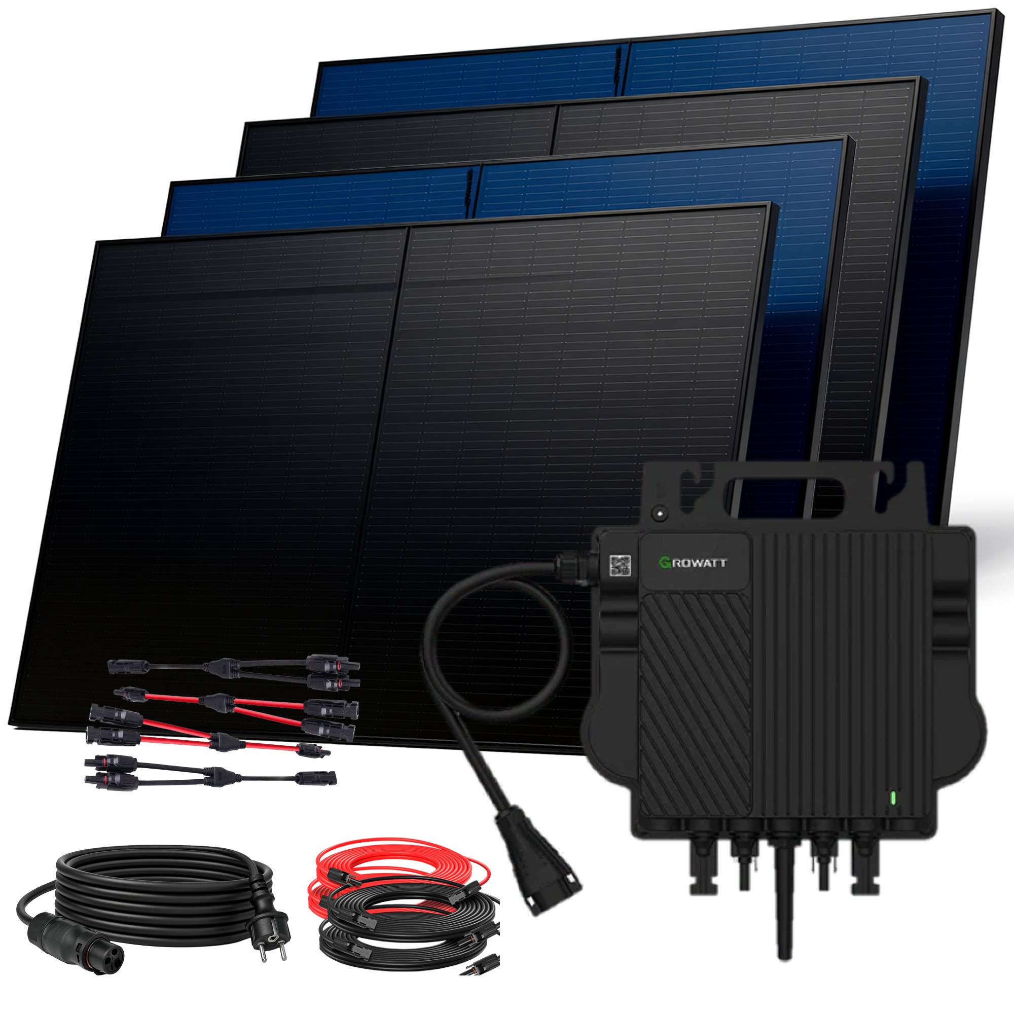 2000W Balkonkraftwerk BIFAZIAL FULLBLACK komplett Steckdose GROWATT 800W Wechselrichter, Solaranlage 4x500W Glas-Glas-0
