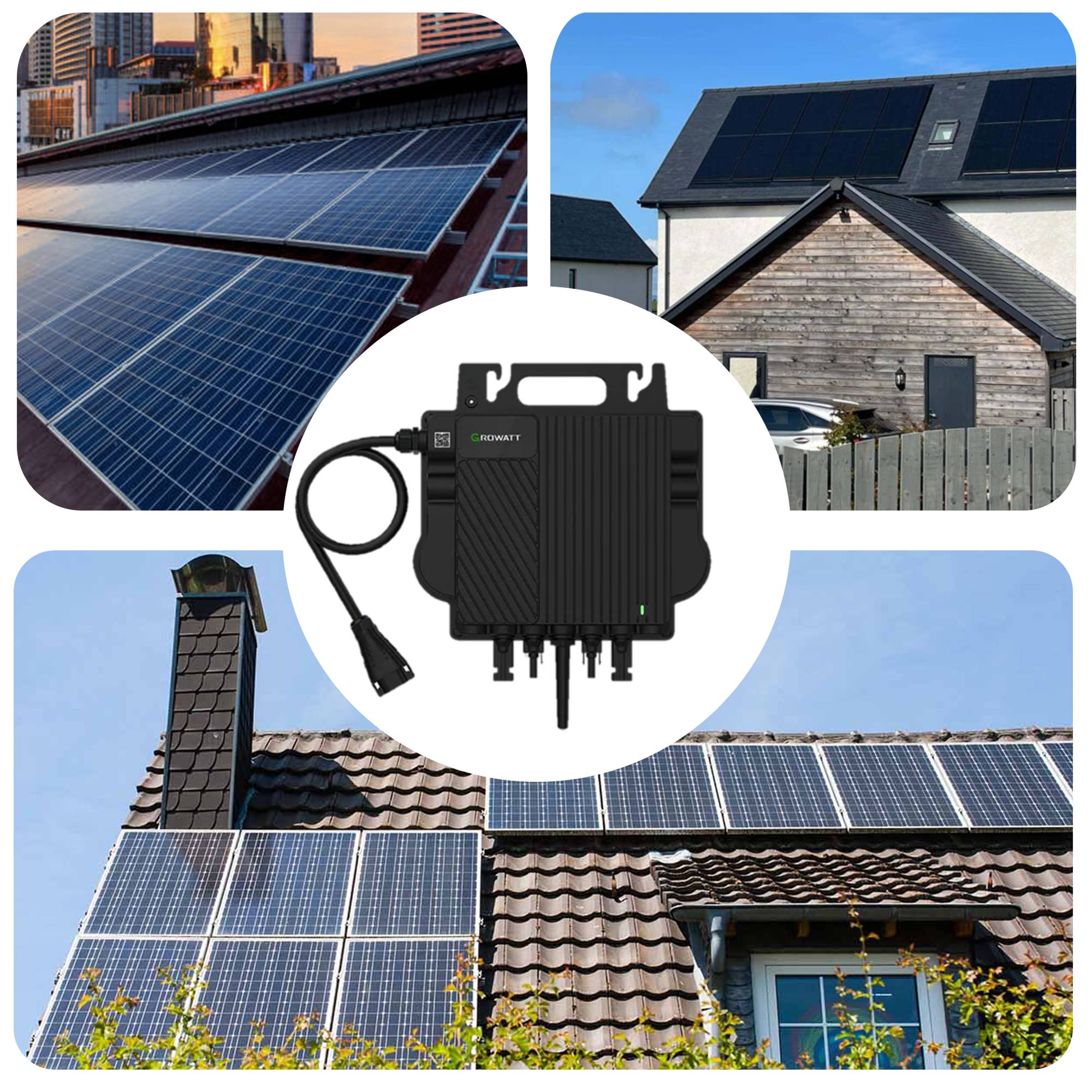 1840W Balkonkraftwerk BIFAZIAL FULLBLACK komplett Steckdose GROWATT 800W Wechselrichter, Solaranlage 4x460W Glas-Glas-5