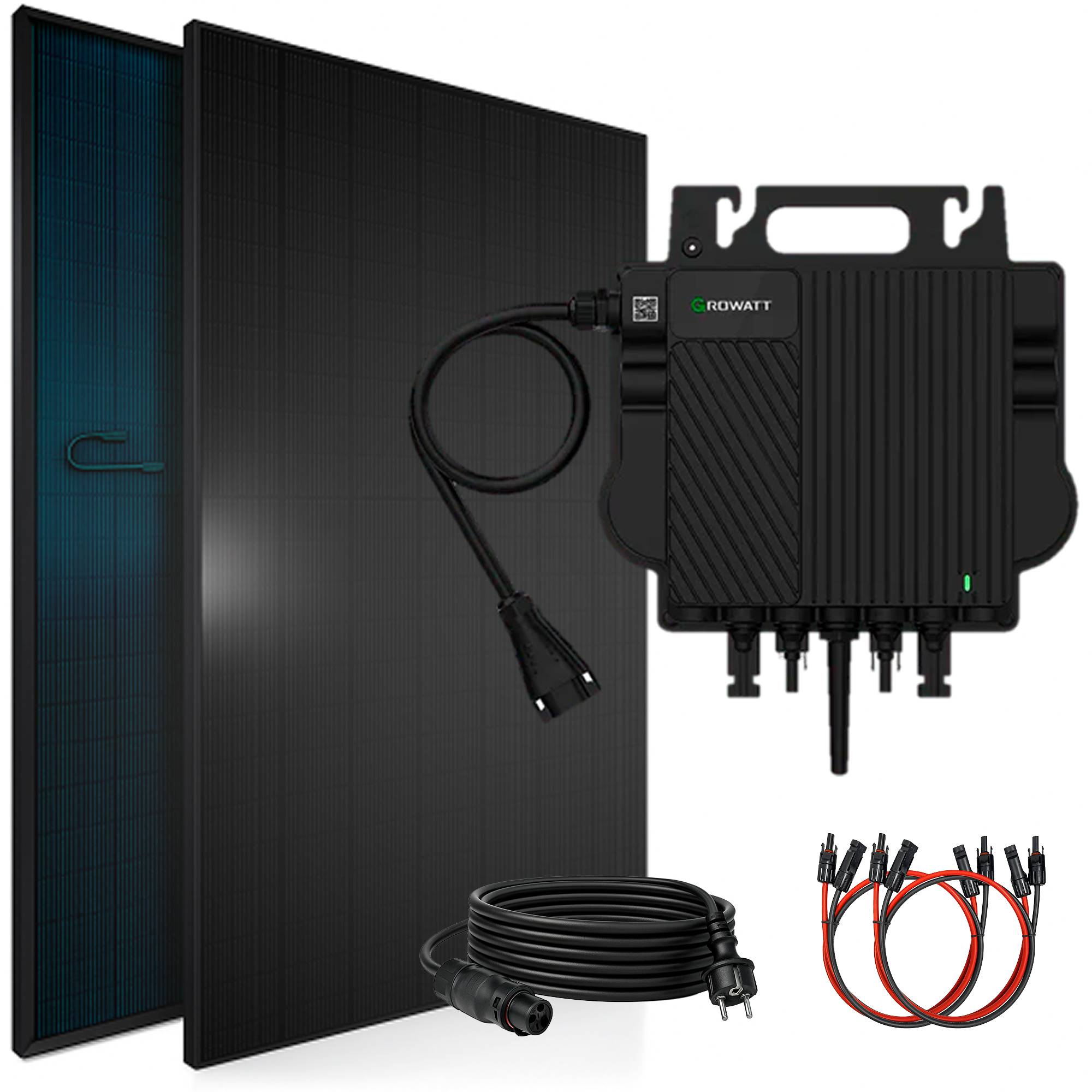 920W Balkonkraftwerk BIFAZIAL FULLBLACK komplett Steckdose GROWATT 800W Wechselrichter, Solaranlage 2x460W Glas-Glas-0