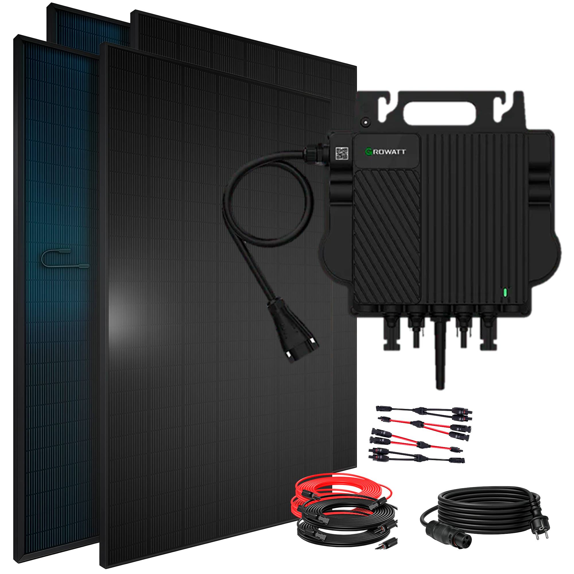 1840W Balkonkraftwerk BIFAZIAL FULLBLACK komplett Steckdose GROWATT 800W Wechselrichter, Solaranlage 4x460W Glas-Glas-0