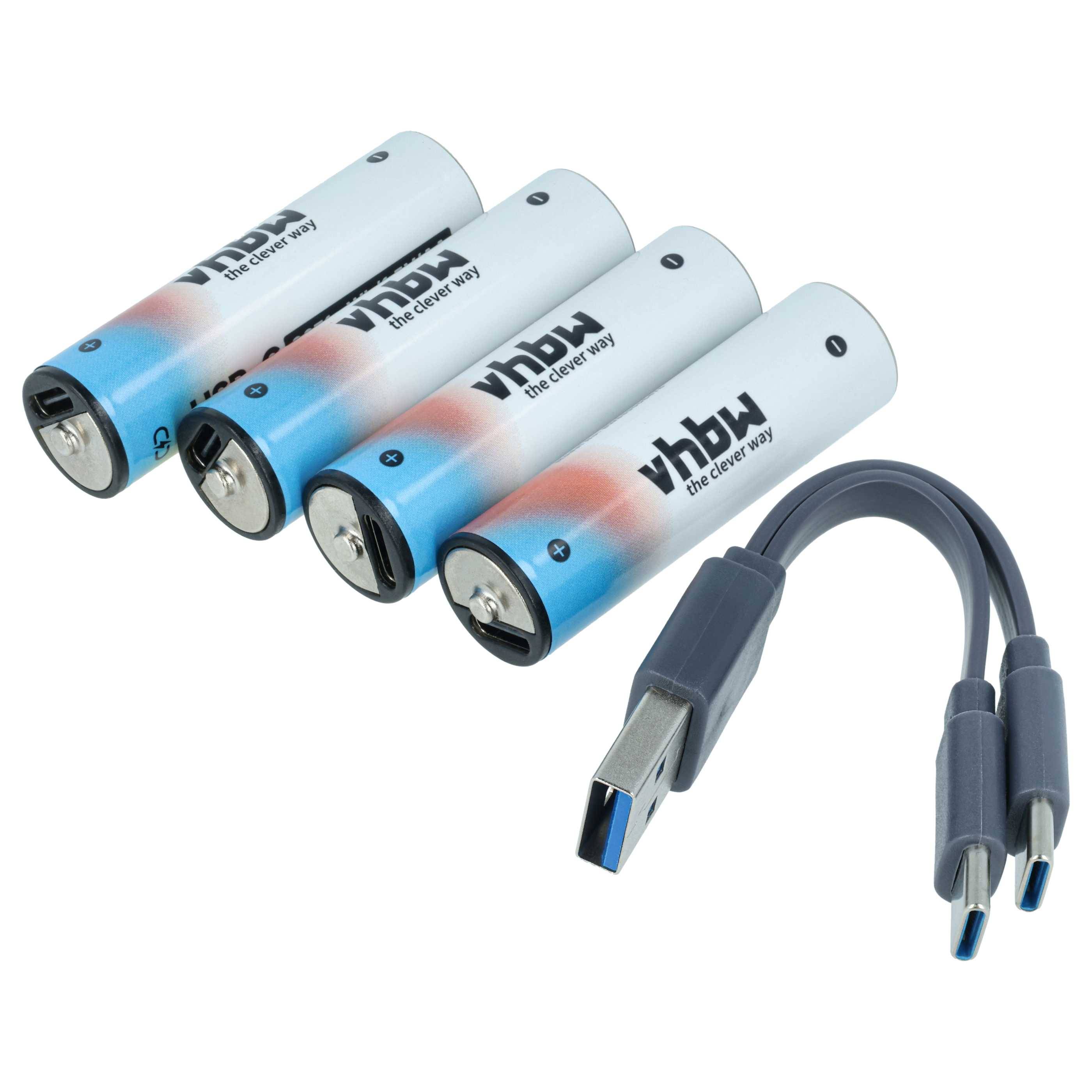 vhbw 4x AA Akkus mit USB C-Anschluss (2047 mAh, 1,5 V, Li-Ion) + USB-A / 2x USB-C Ladekabel-1