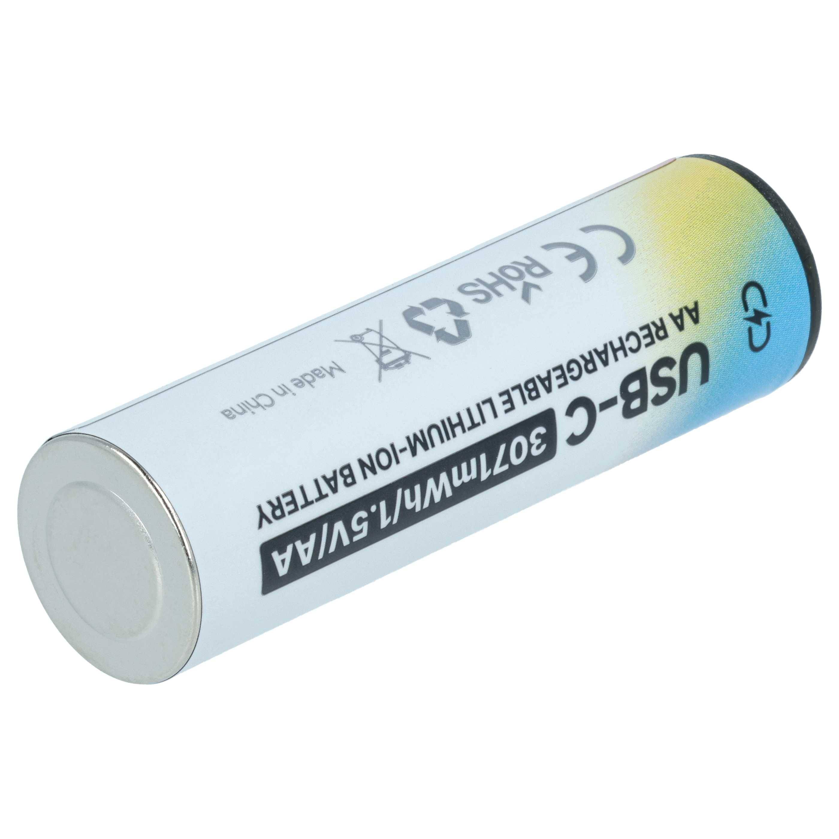 vhbw 4x AA Akkus mit USB C-Anschluss (2047 mAh, 1,5 V, Li-Ion) + USB-A / 2x USB-C Ladekabel-2