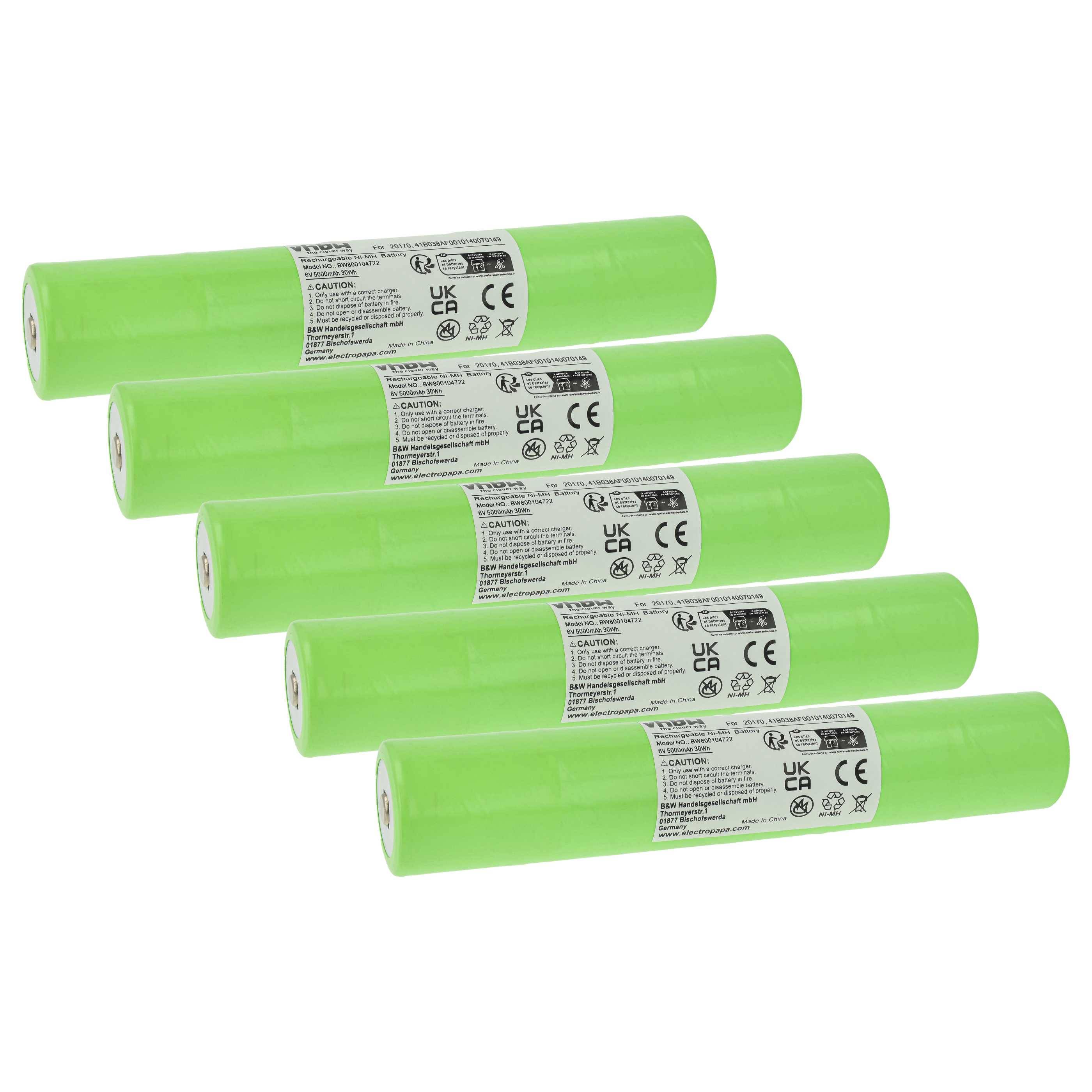 vhbw 5x Akku kompatibel mit GE 41B038AF00101 | 40070149 Taschenlampe Kopflampe (5000 mAh, 6 V, NiMH)-0
