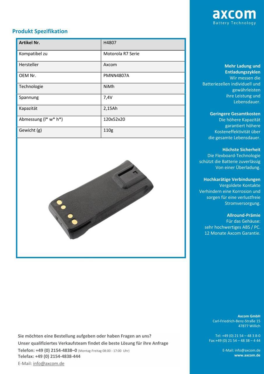 Li-Ion Akku für Motorola R7, R7A mit IMPRES Technology - 7,4V 2,15Ah-2
