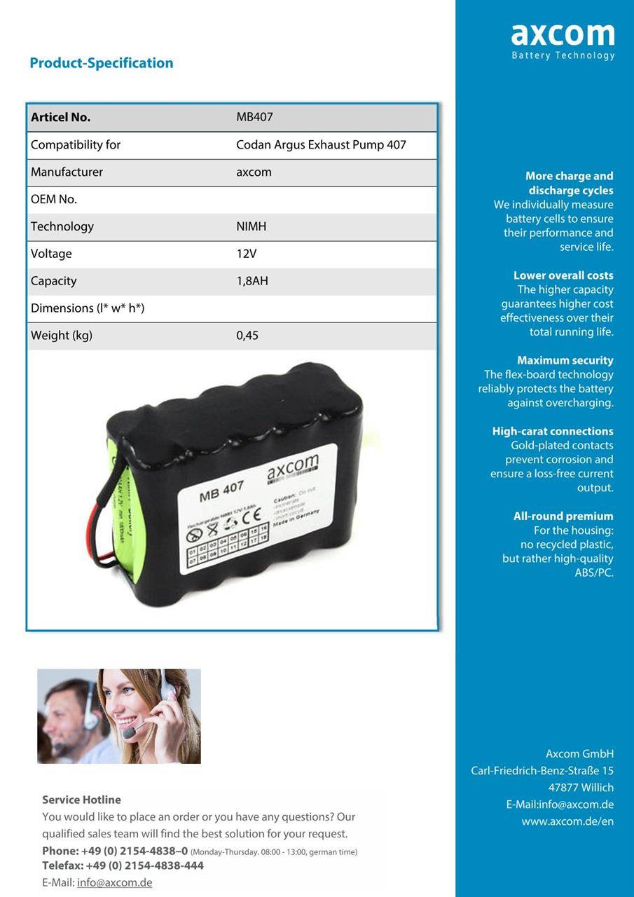 NiMH Akku für Codan Argus Infusionspumpe 707 - 12V/1800 mAh-3