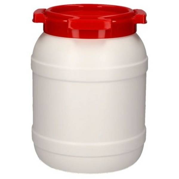 Denios Weithals-Fass aus Polyethylen (PE), weiß-rot WH 6, 6,4 l Volume