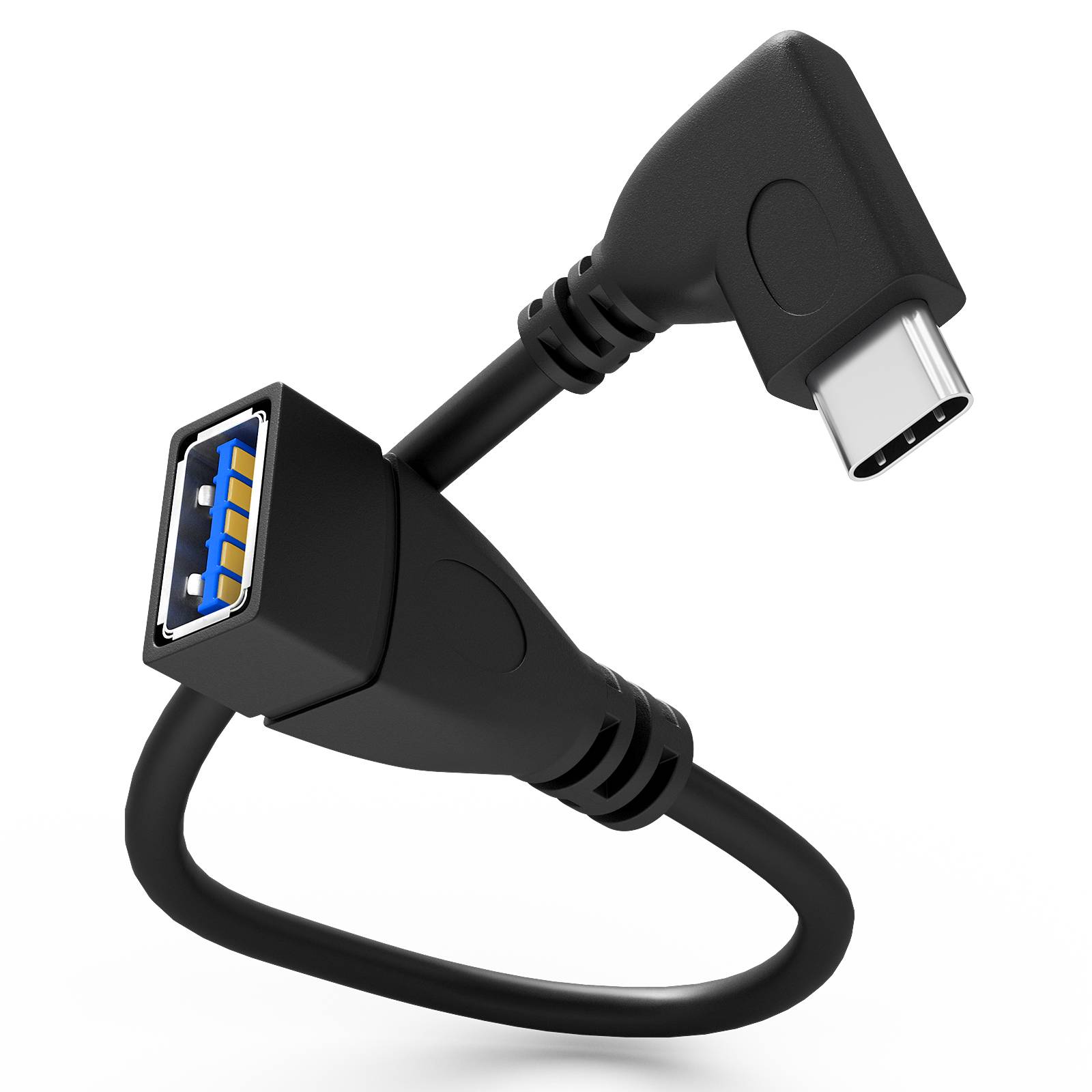 hb-digital USB C Adapter 3.0, Winkeladapter 90° USB C Stecker auf USB A Buchse 16.5cm Kabel-0