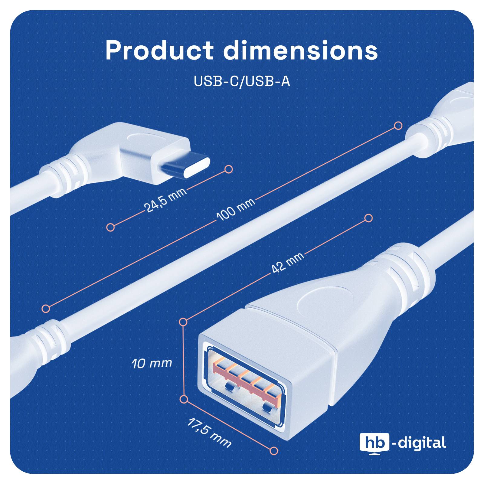 hb-digital USB C Adapter 3.0, Winkeladapter 90° USB C Stecker auf USB A Buchse 16.5cm Kabel-3