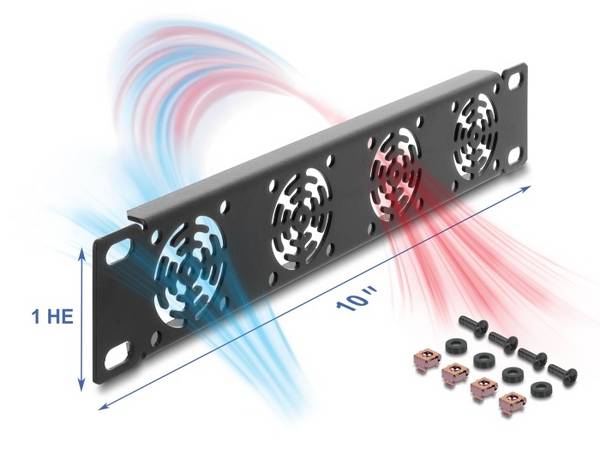 Delock Rack-Gebläsepaneel - for 4 fans, 40 x 40 mm - Dunkelgrau - 1U - 25.4 cm (10")