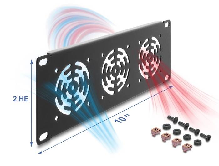 Delock Rackabdeckung - for 3 fans, 60 x 60 mm - Dunkelgrau - 2U - 25.4 cm (10")-0