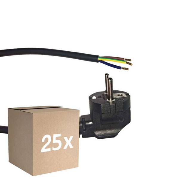 Mehrfachpackung 25x Noxion Power Versorgungskabel Schwarz - Schuko Europlug + Offene Enden - 5m
