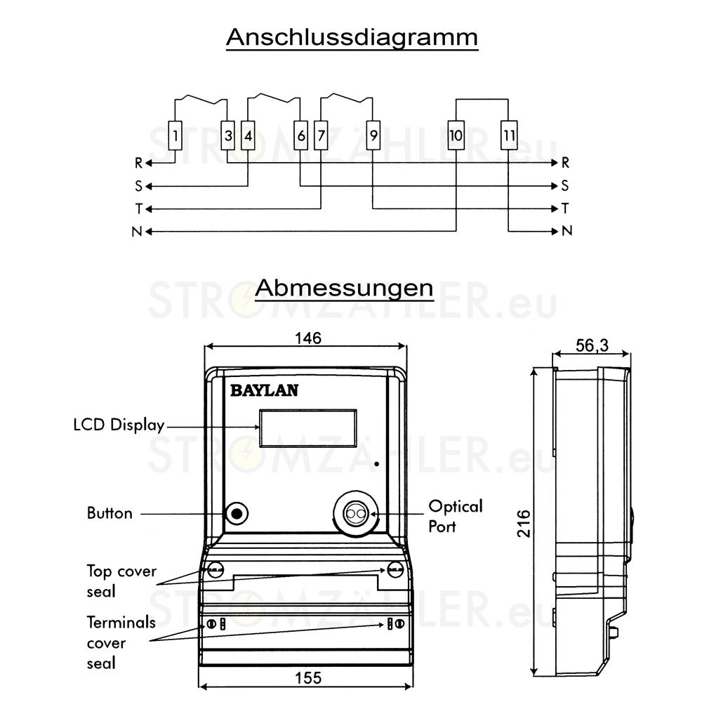 BAYLAN BT.11 - Drehstromzähler Zählerplatzmontage 100A MID 2026 digital DIN 43857 3-Punkt-Befestigung-3