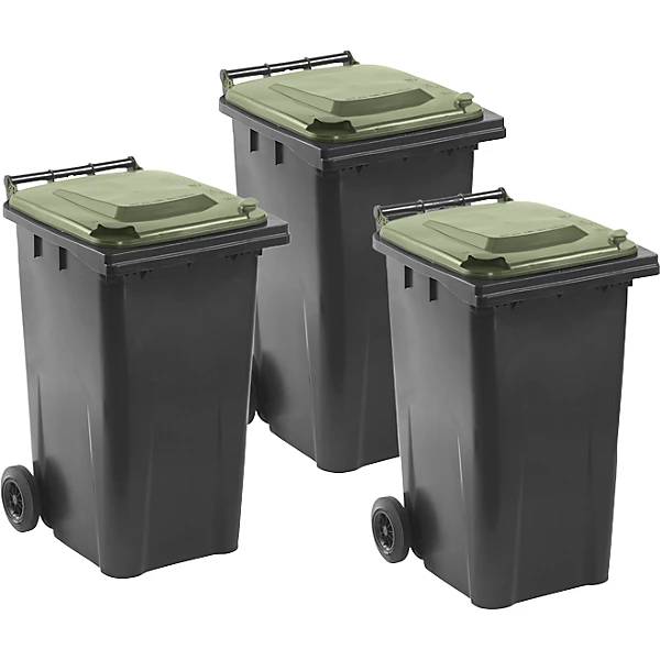 Mülltonnen DIN EN 840 VE 3 Stück Volumen 3 x 240 l Liter anthrazit Deckel grün. Craemer GmbH 86782849-0