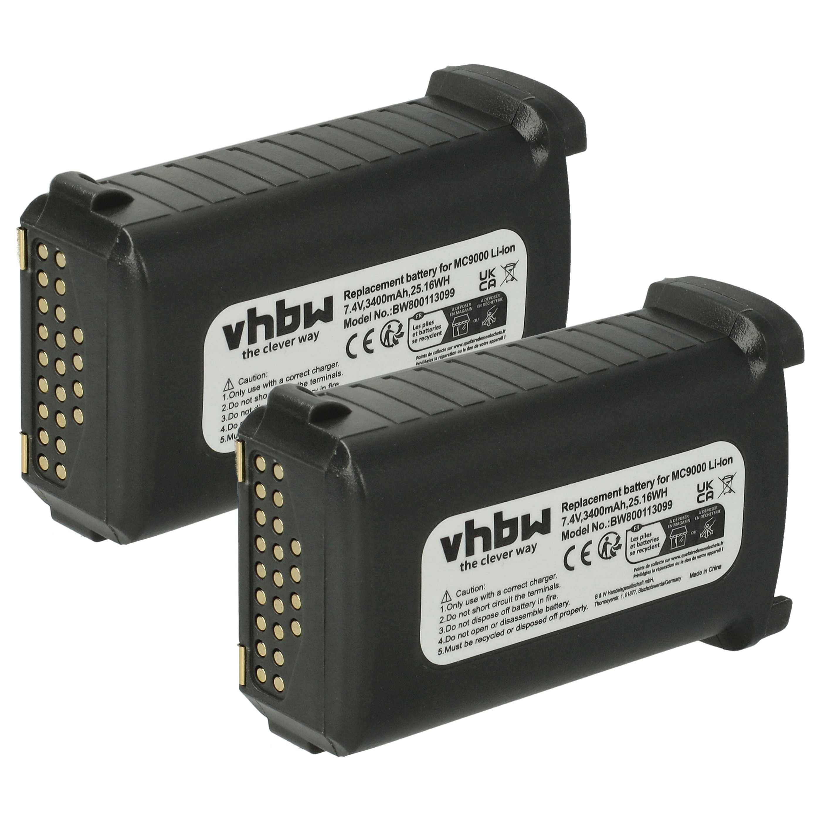 vhbw 2x Akku Ersatz für Symbol BTRY-MC90GKAB0E-10 | KT-21-61261, BRTY-MC90SAB00-01 für Handheld Computer Scanner (3400-0