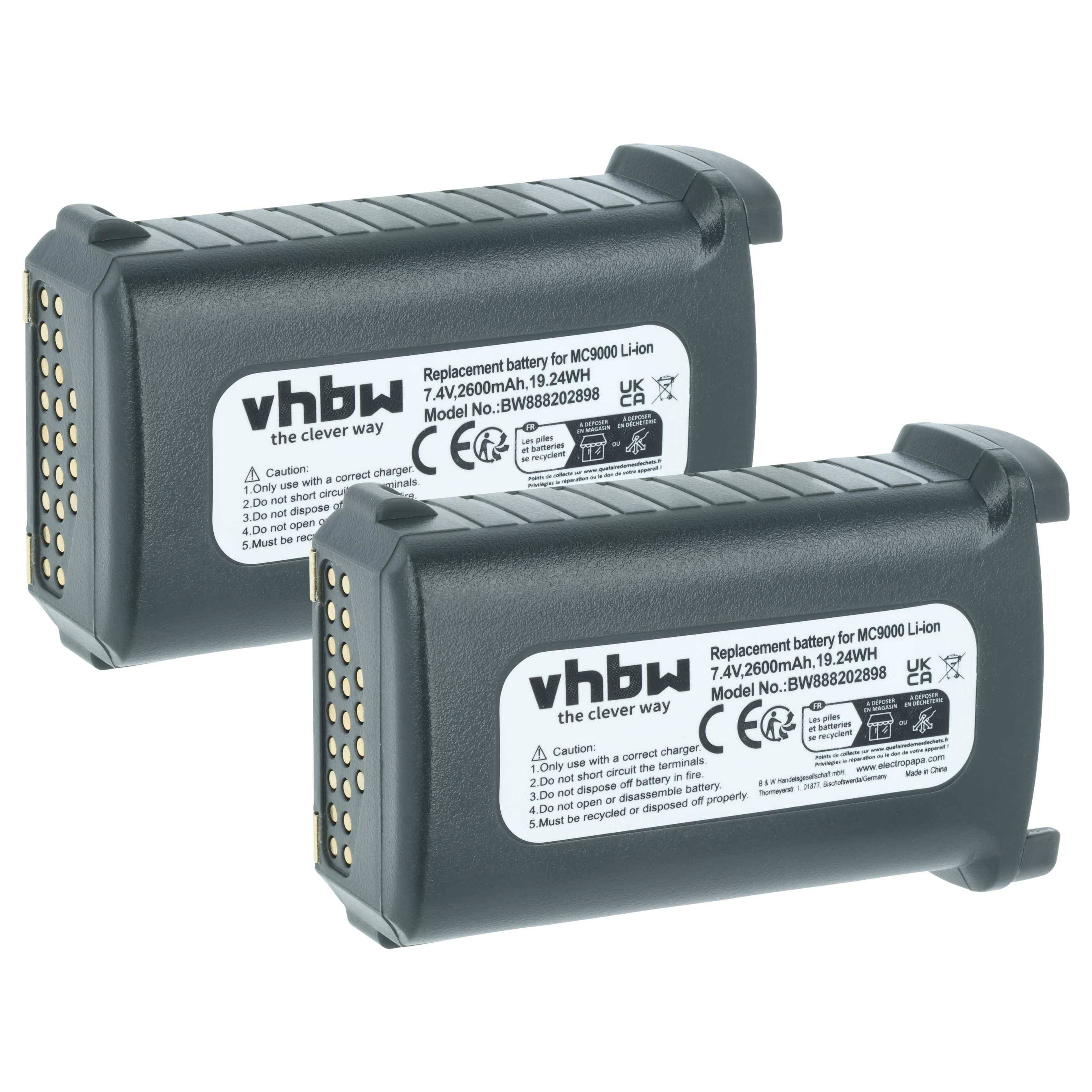 vhbw 2x Akku kompatibel mit Symbol RD5000 | RD5000 Mobile RFID Reader, MC9200-K Handheld Computer Scanner (2600 mAh, 7,4-0