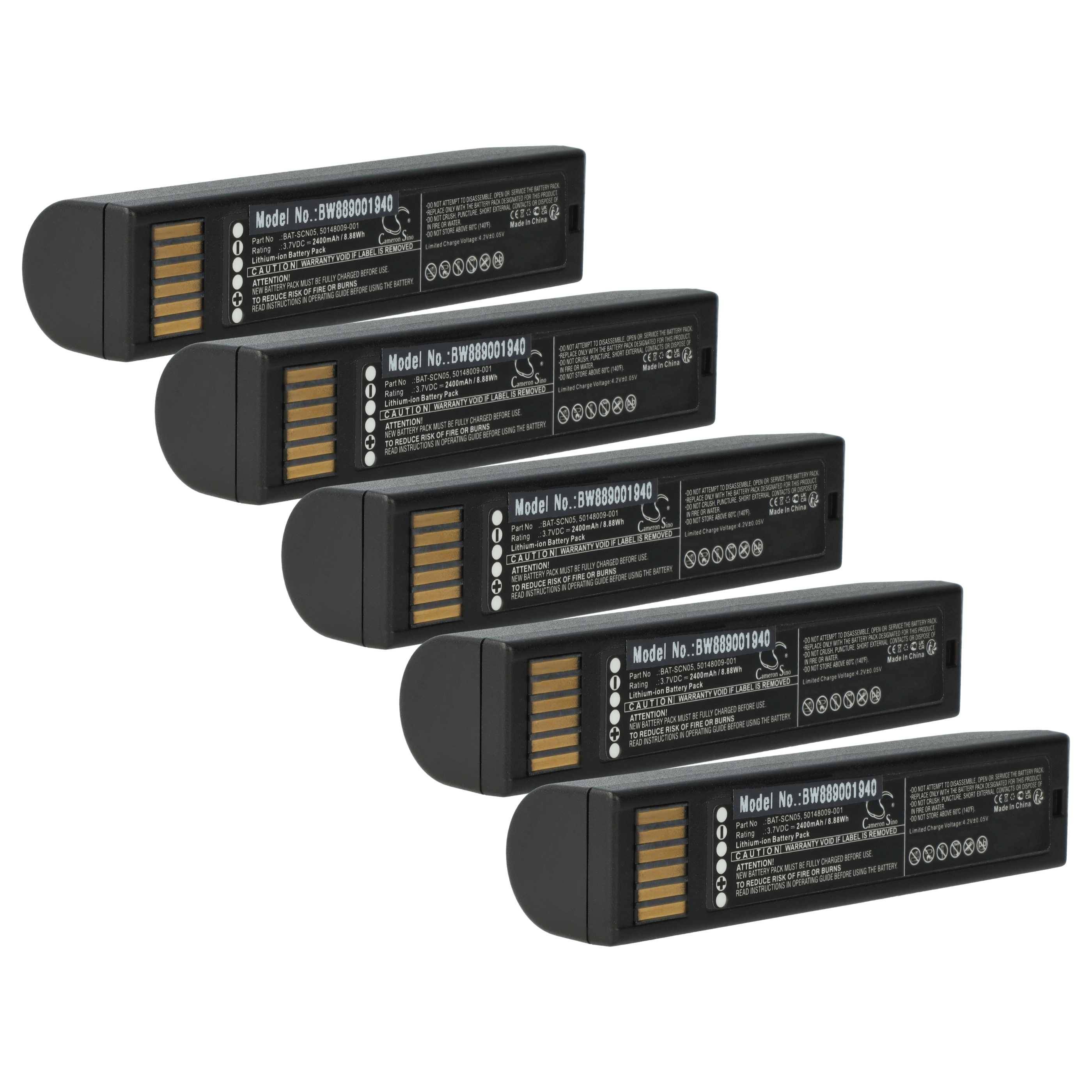 vhbw 5x Akku kompatibel mit Honeywell Granit XP 1990Isr | Barcodescanner POS (2400 mAh, 3,7 V, Li-Ion)-0