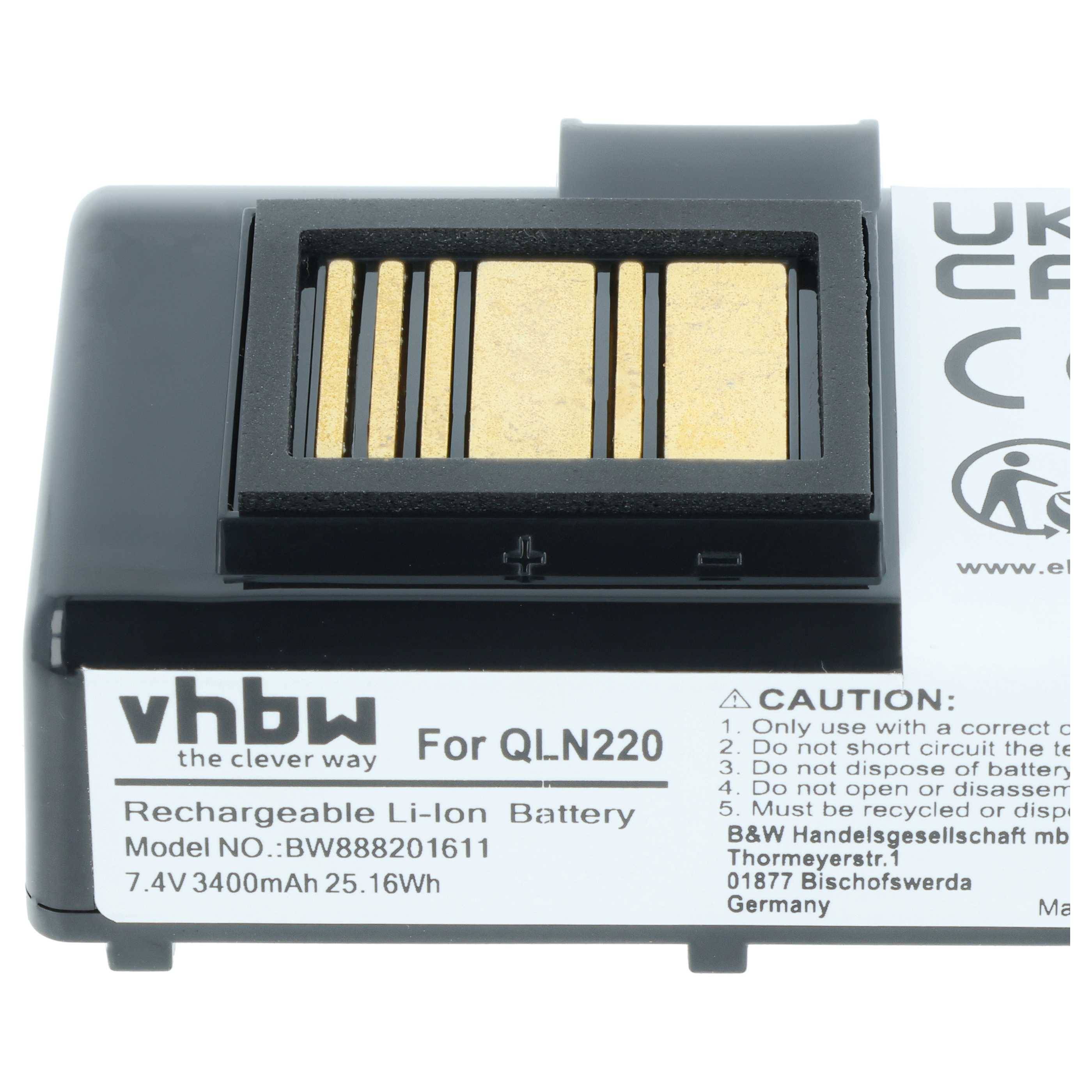 vhbw 2x Akku Ersatz für Zebra AT16004 | BTRY-MPP-34MA1-01 für Drucker Kopierer Scanner Etiketten-Drucker (3400 mAh, 7,4-3