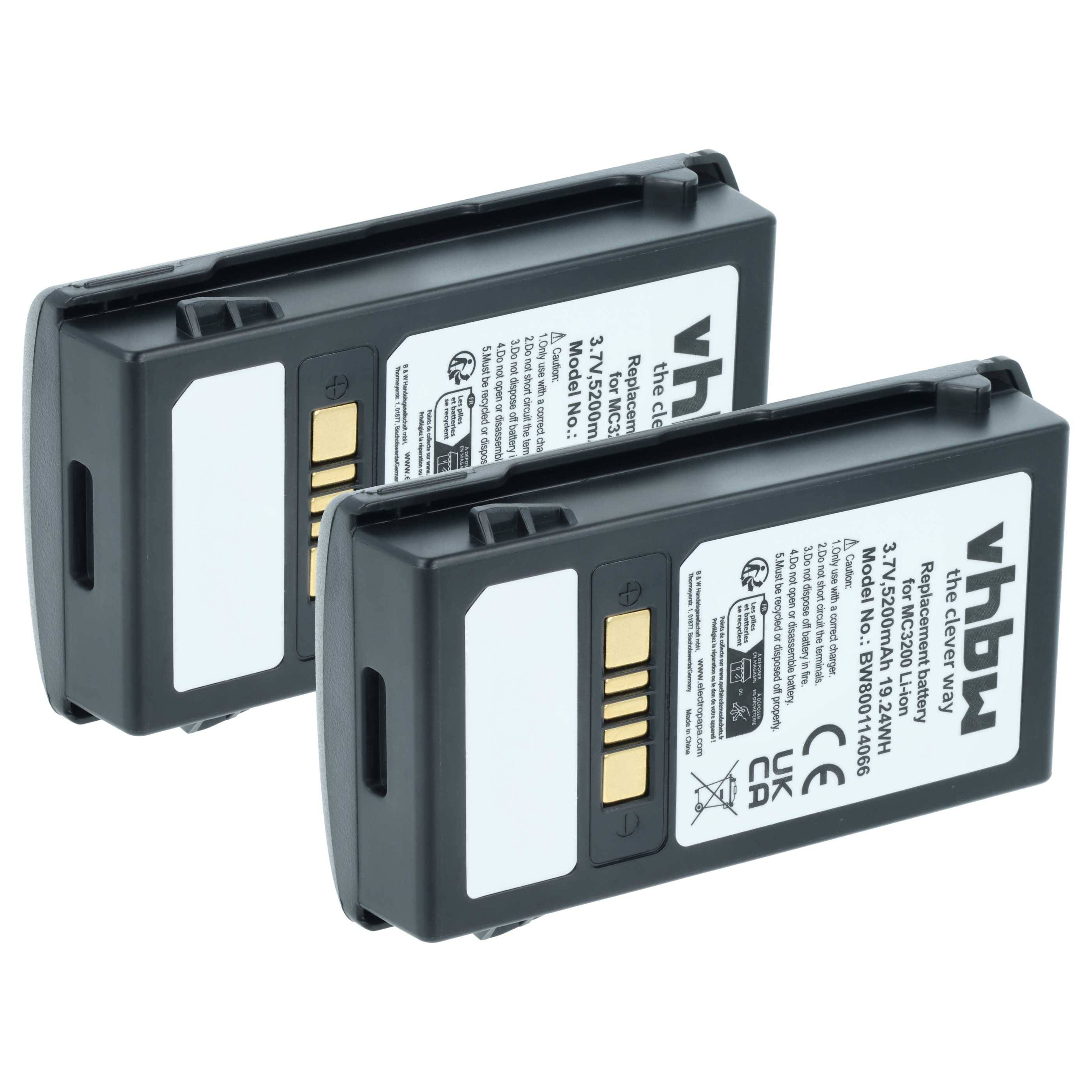 vhbw 2x Akku kompatibel mit Zebra MC3200, MC32N0, MC32N0-S | Barcodescanner POS (5200 mAh, 3,7 V, Li-Ion)-0