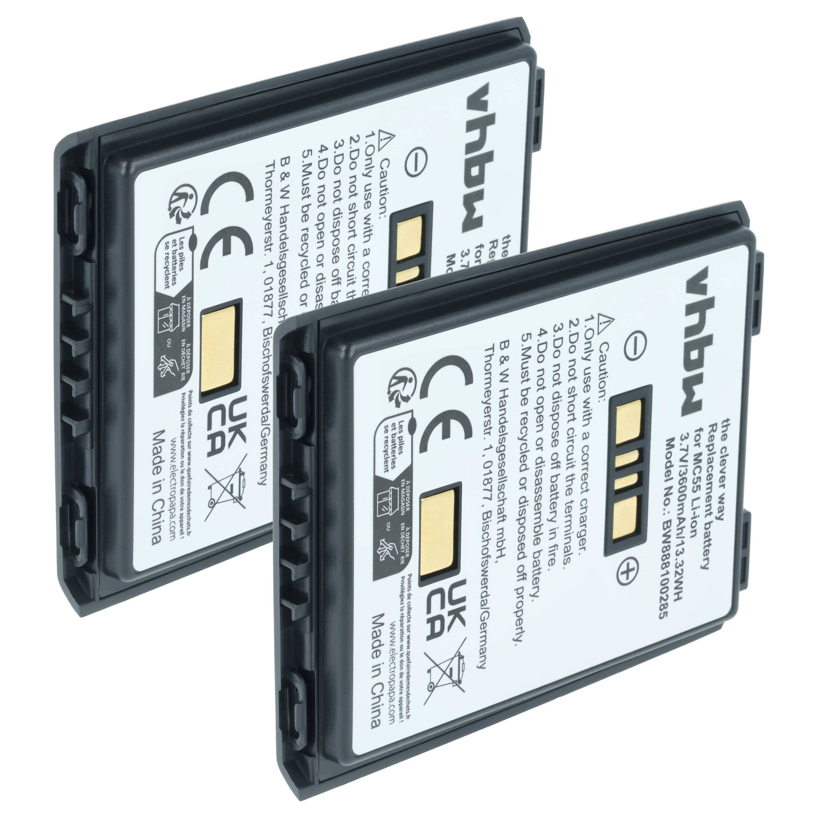 vhbw 2x Akku Ersatz für Symbol BTRY-MC55EAB02 | 82-111094-01, U60493 für Mobilcomputer PDA Scanner (3600 mAh, 3,7 V-0
