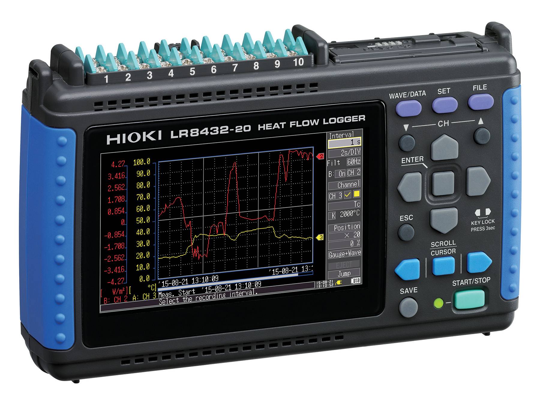 HIOKI LR8432 - Tragbarer 10-Kanal Datenlogger mit nativer Unterstützung für Wärmefluss-Sensoren-0