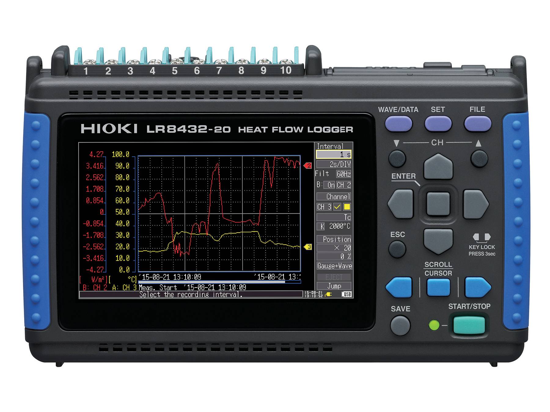 HIOKI LR8432 - Tragbarer 10-Kanal Datenlogger mit nativer Unterstützung für Wärmefluss-Sensoren-2