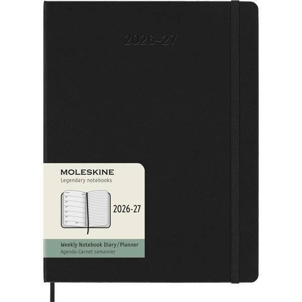 Wochenkalender 18 Monate XL 1 Woche/Seiten horizontal fester Einband schwarz 2026/2027