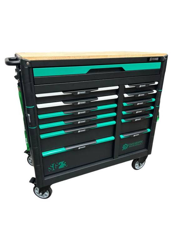 Werkzeugwagen bestückt Werkstattwagen 13 Schubladen 11 gefüllt KFZ Werkzeugkasten abschließbar Rollen Werkzeugkiste-1