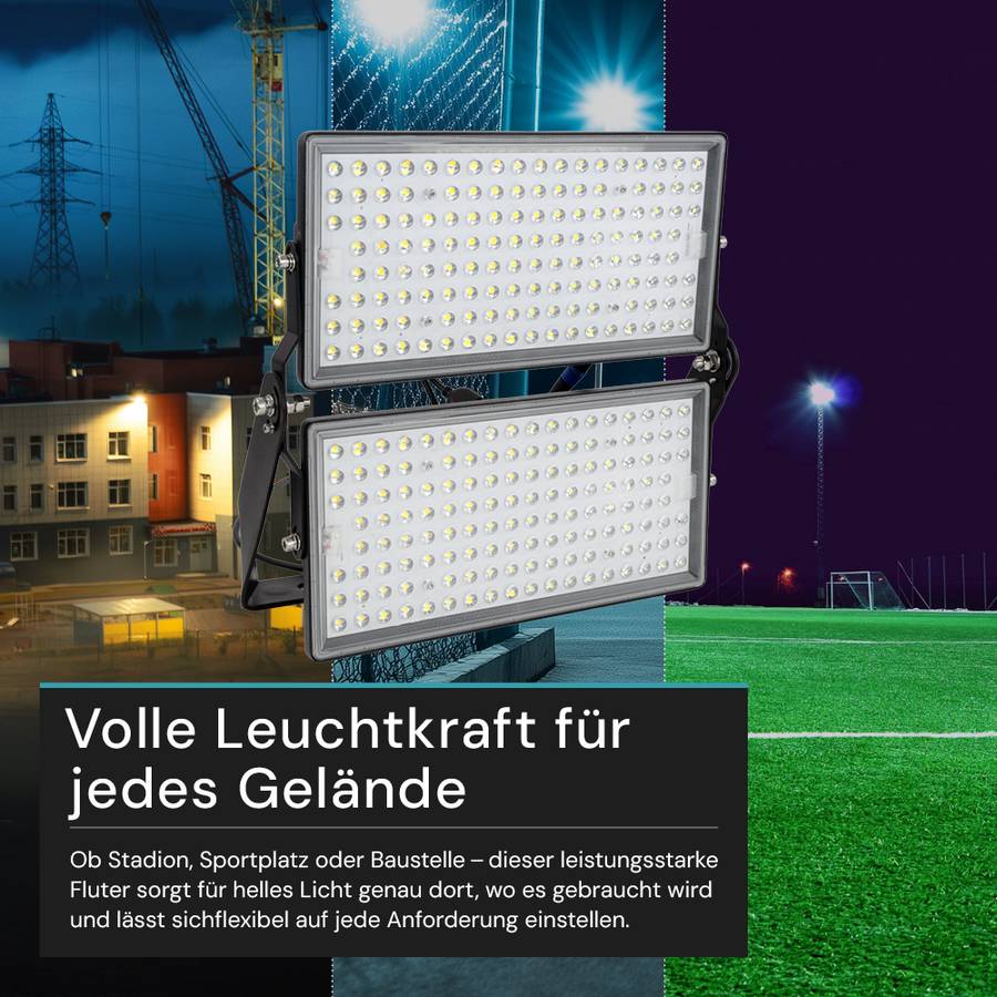 LUXULA LED Stadion Fluter 500W 5000K Neutralweiß 67500lm Großflächenstrahler IP65 Schwarz-3
