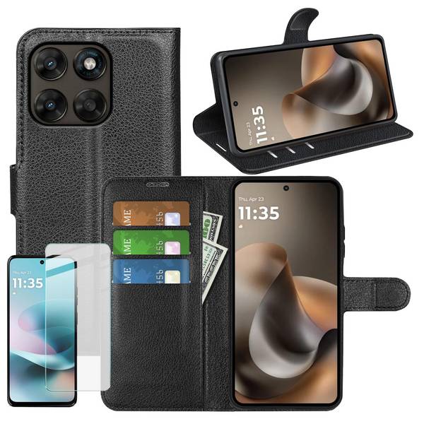 Handy Hülle Schutzglas Set für Motorola Moto G67 / Moto G77 Klapphülle 9H Glas