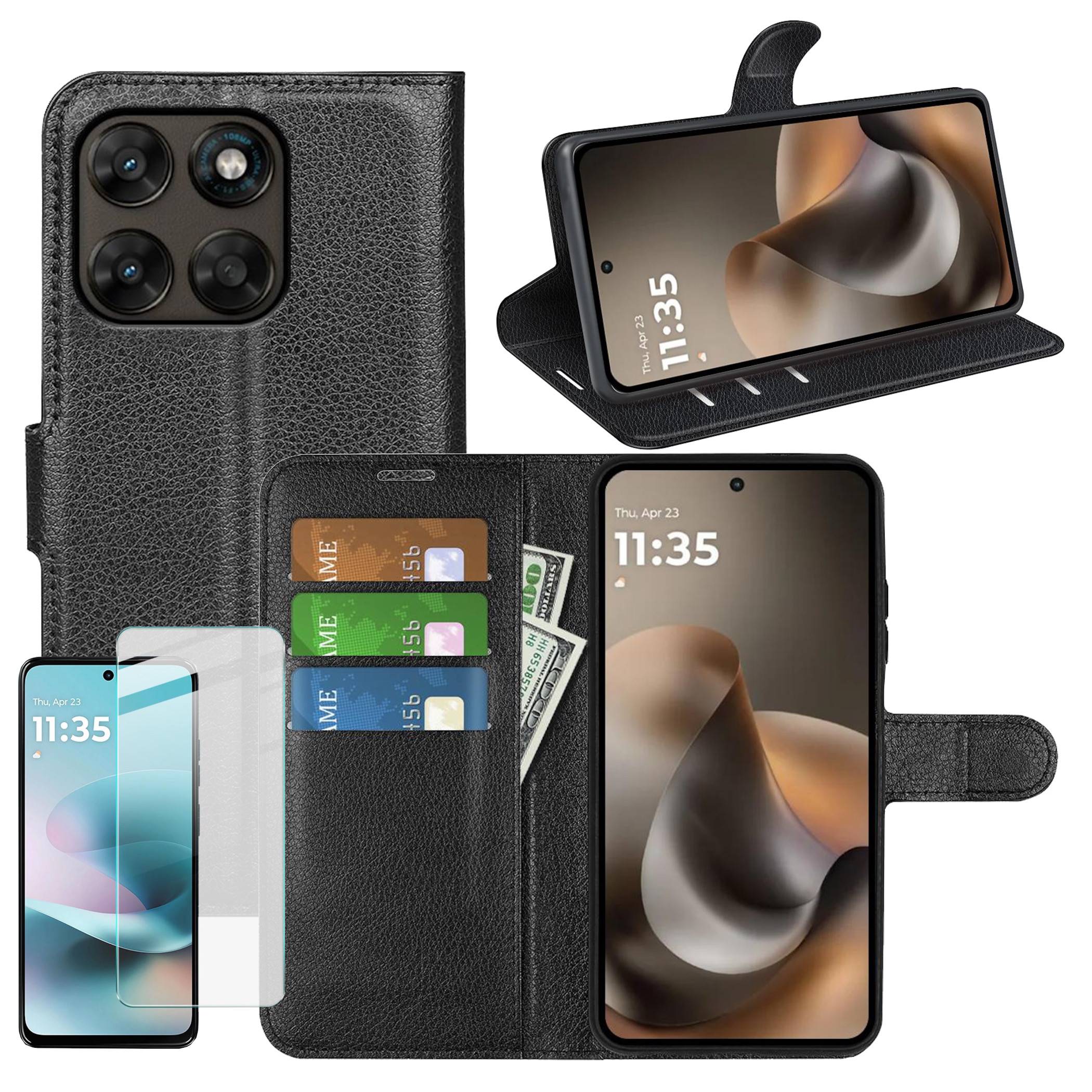 Handy Hülle Schutzglas Set für Motorola Moto G67 / Moto G77 Klapphülle 9H Glas-0