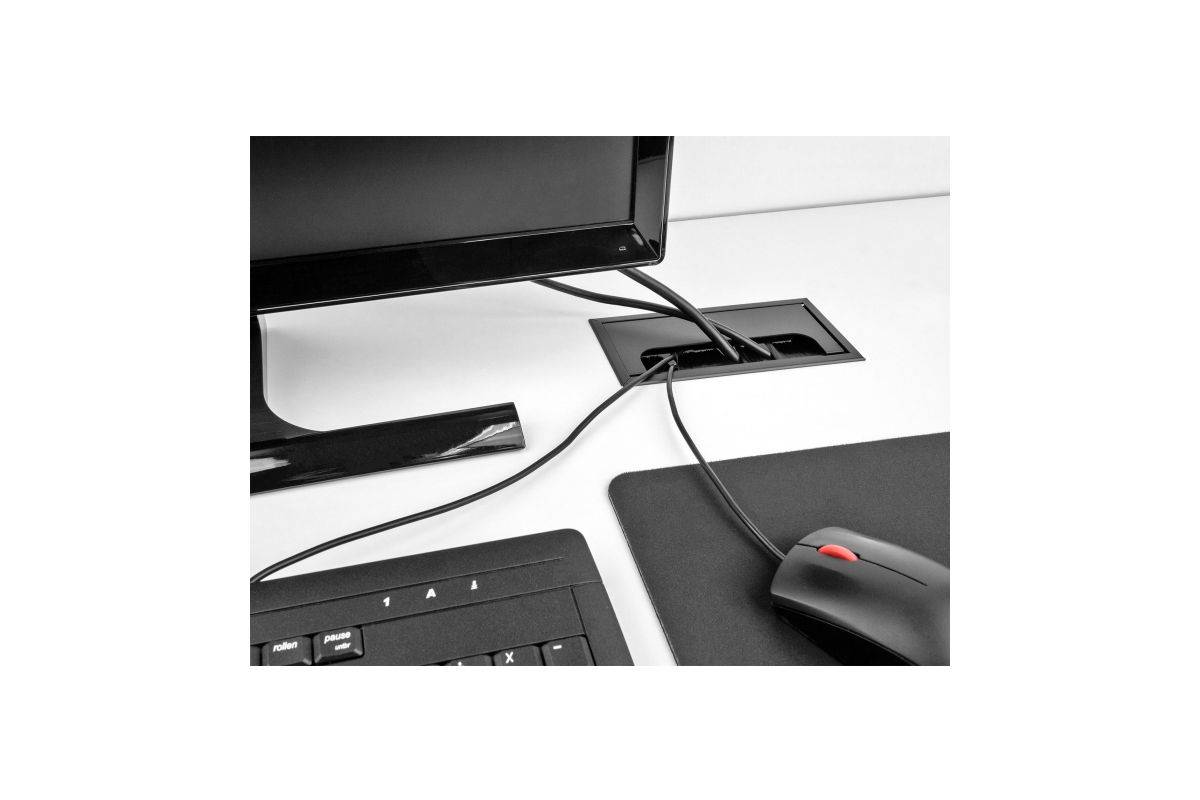 Delock Kabeldurchführung - Schwarz - for table mounting with brush 160 x 80 x 28-1