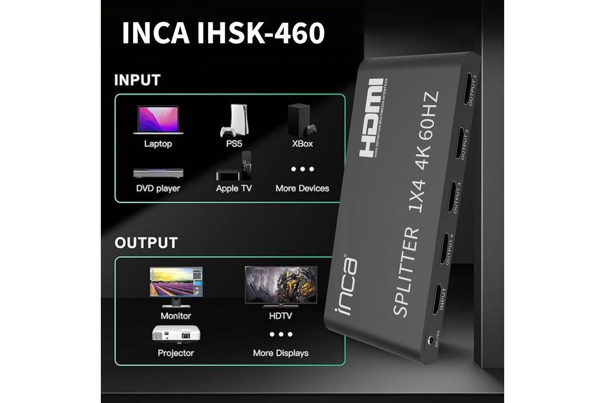 INCA HDMI-Splitter HDMI->5xHDMI2.0/4K/600MHz/6Gbit/s sw Multimedia-Technik Splitter-1
